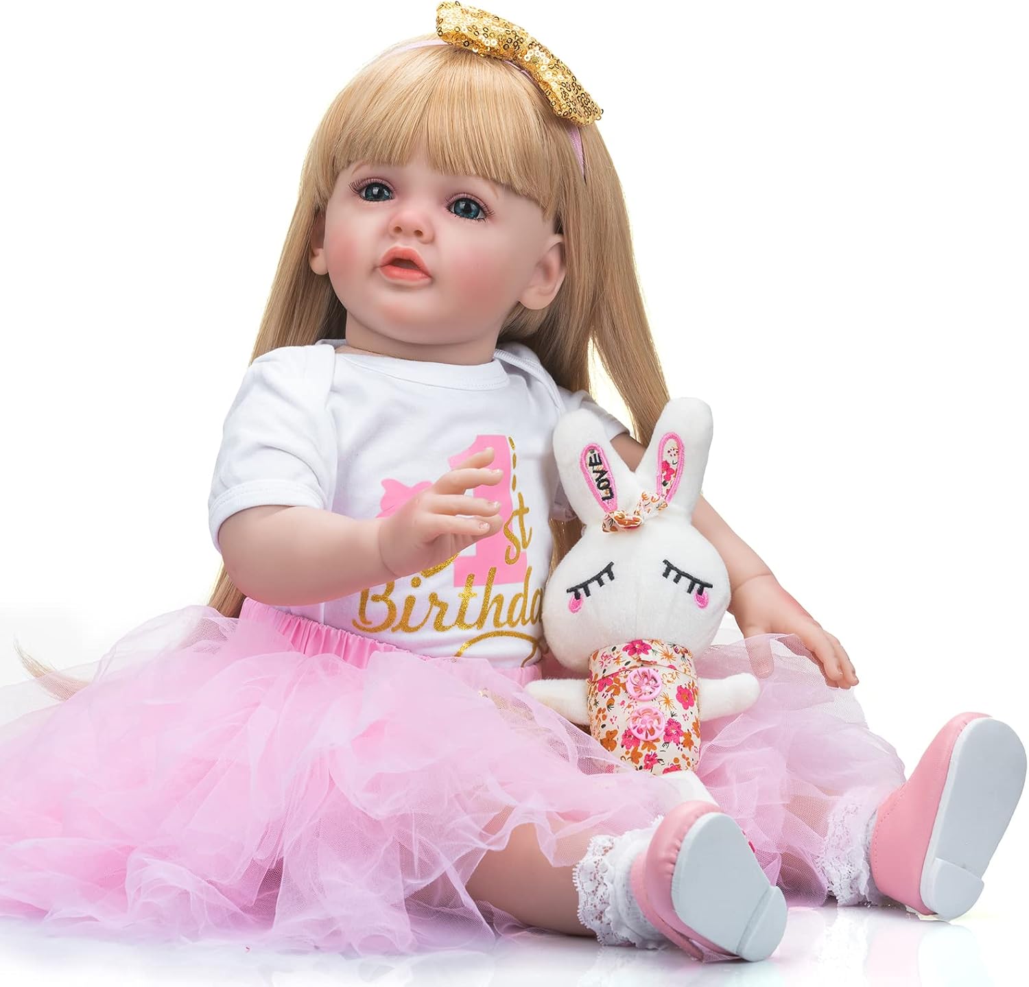 iCradle Muñeca Reborn Girl de 24 pulgadas, de silicona, realista, muñeca recién nacida, muñeca de bebé recién nacida, cuerpo de algodón suave, hecho