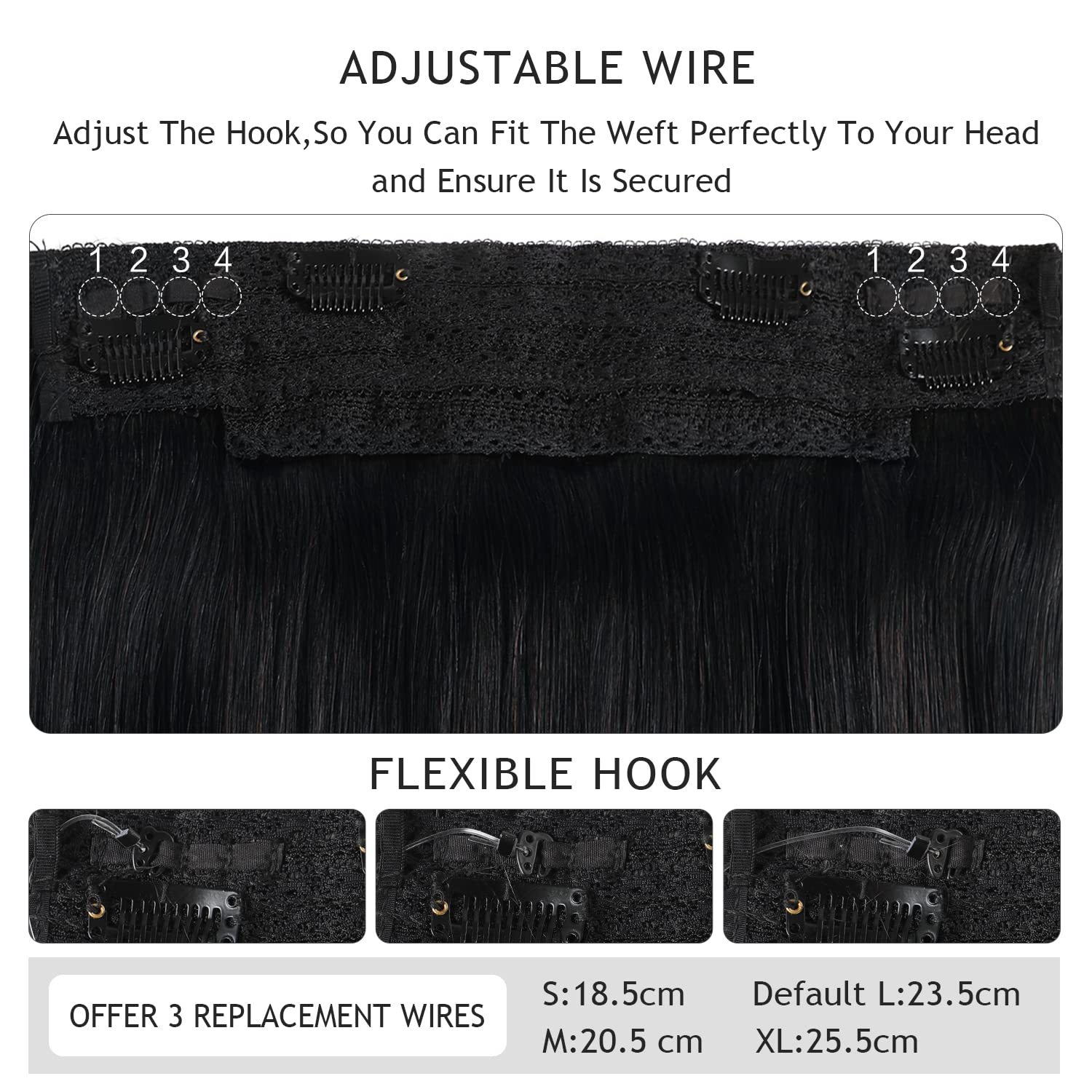 YILITE – Extensiones de cabello humano con alambre, color negro azabache #1, extensiones de cabello humano Remy de 12 pulgadas, 2.47 onzas (12