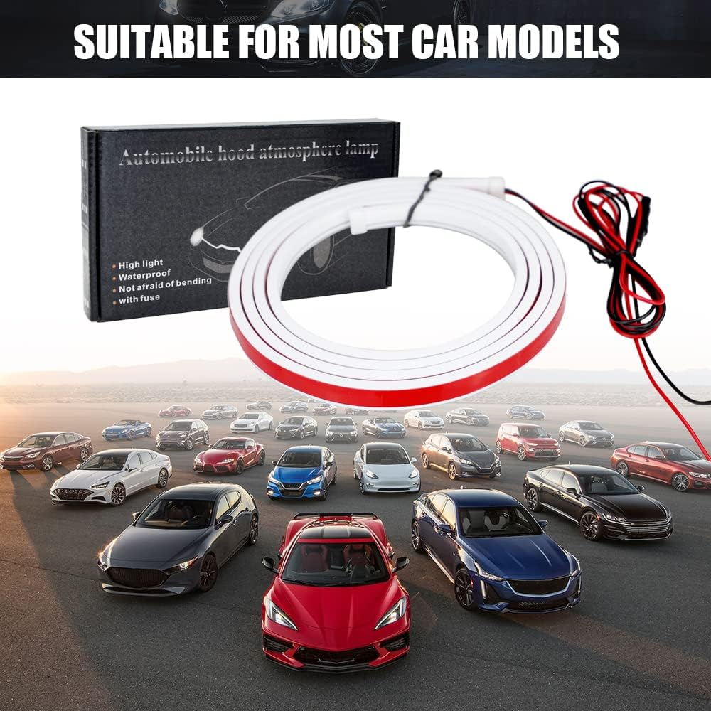 Tira de luz para capó de automóvil de 59 pulgadas, color azul hielo, tira de luces LED para capó, flexible, impermeable, escaneo dinámico, tira de