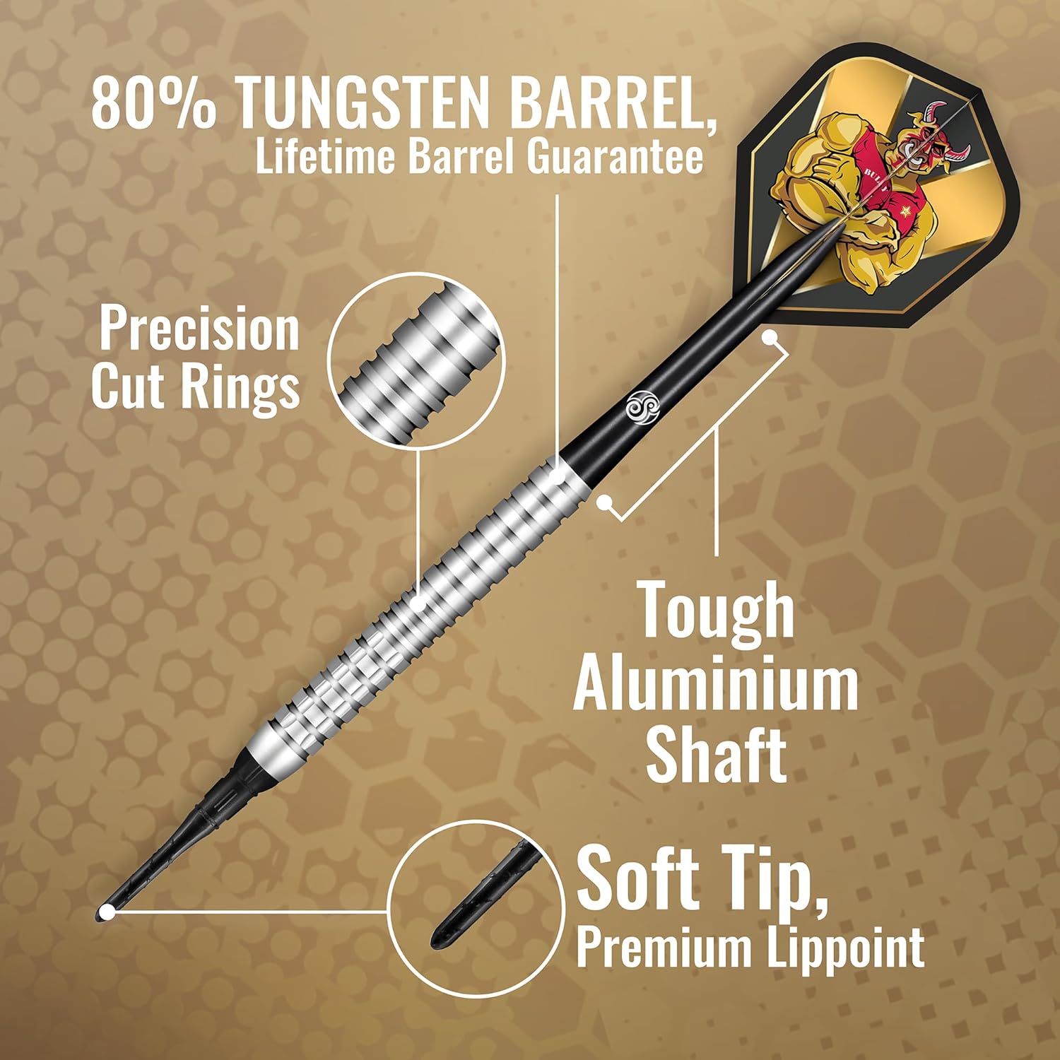 Shot! Dardos de punta suave, Michael Smith Bully Boy Precision (0.63 oz0.71 oz), barril 90% tungsteno, juego de dardos profesionales hechos a mano y