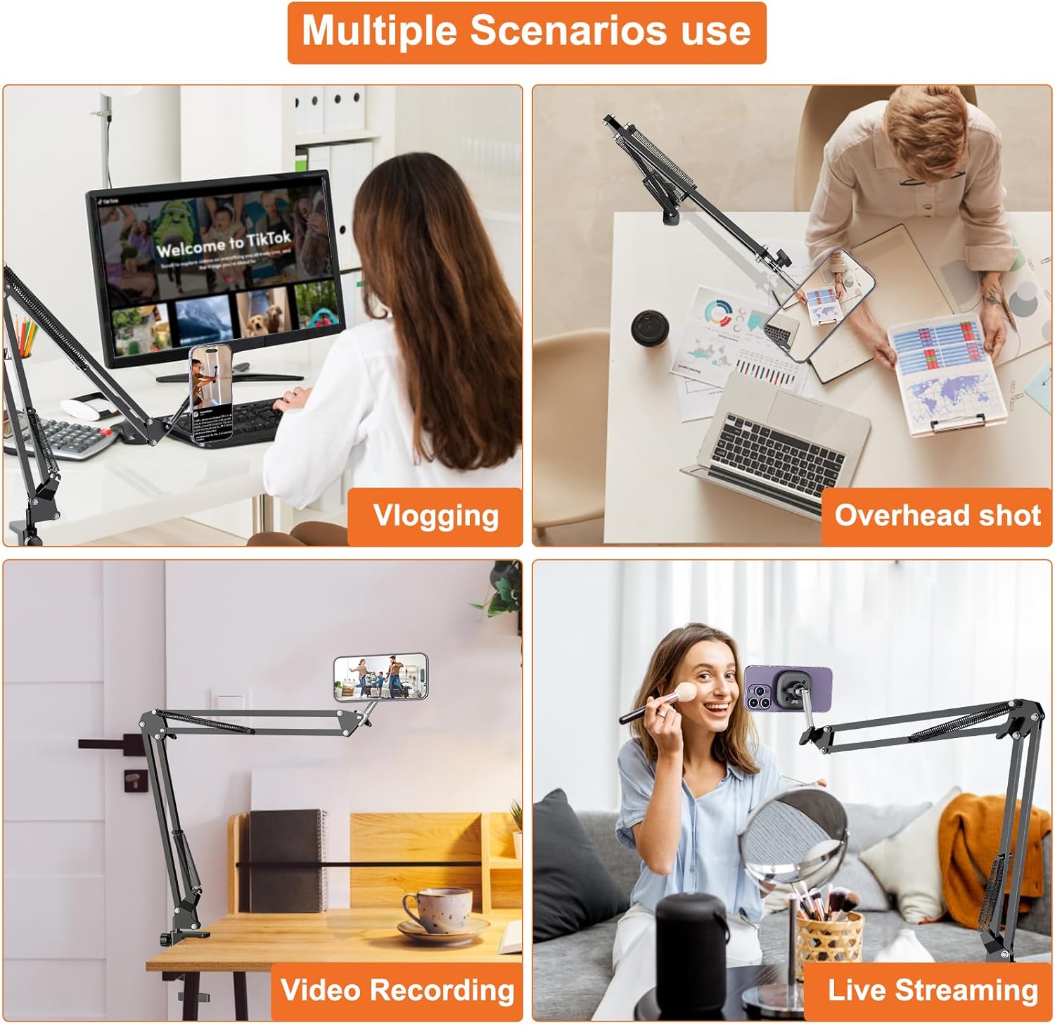 VRIG – Soporte magnético para teléfono celular para grabación de video, soporte ajustable para teléfono celular de escritorio o cama, para iPhone