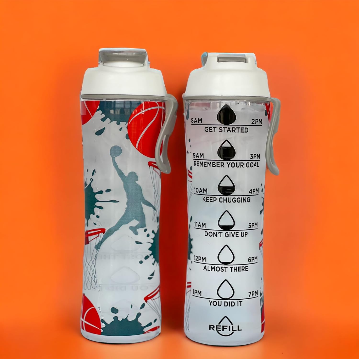 50 Strong Botella de agua para niños con tiempos para beber, botellas de agua reutilizables de 24 onzas sin BPA con marcador de tiempo, diseño de