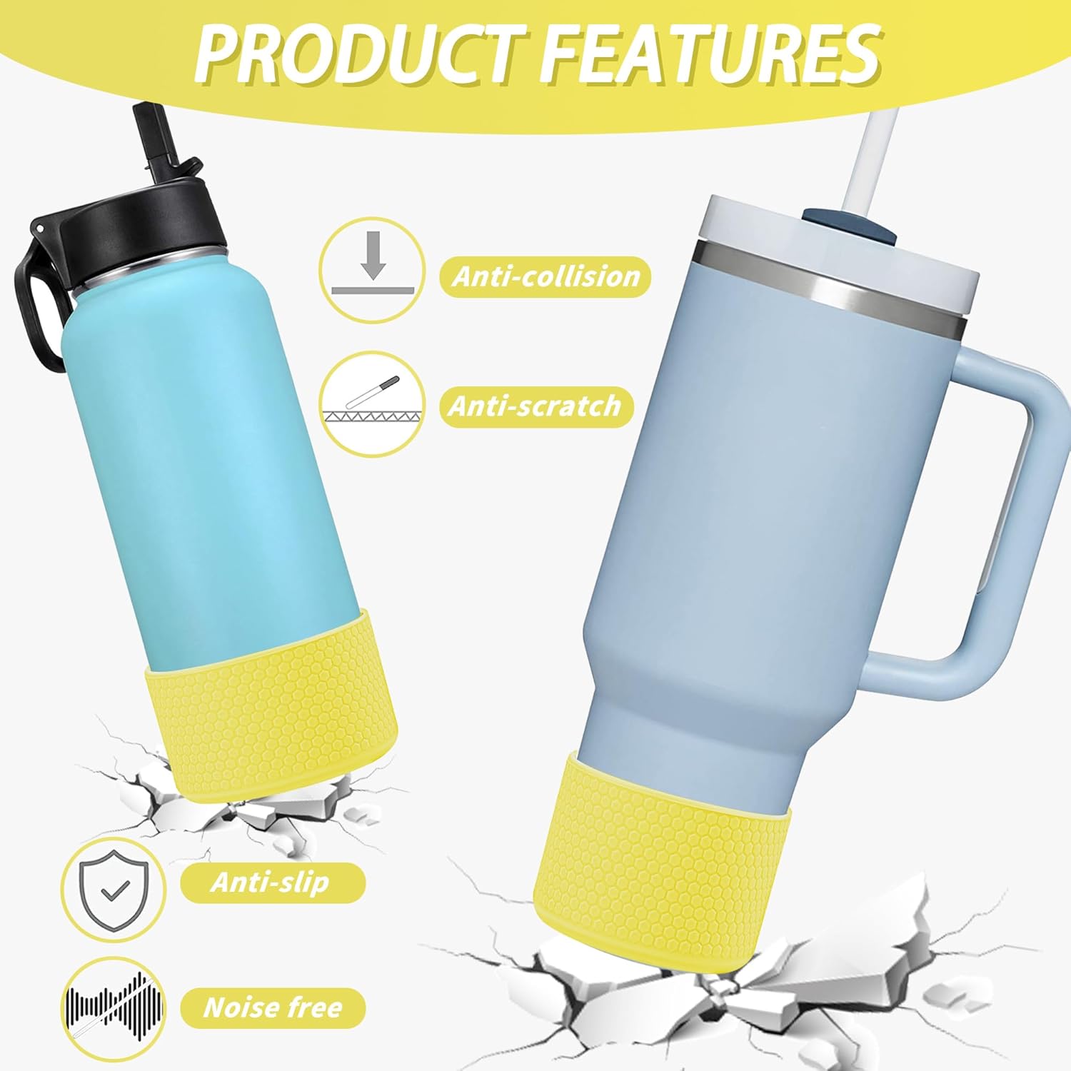 Vmini Funda para vasobotella, compatible con Stanley, Hydro Flask y más botellas de agua, funda de silicona inferior antideslizante con textura de