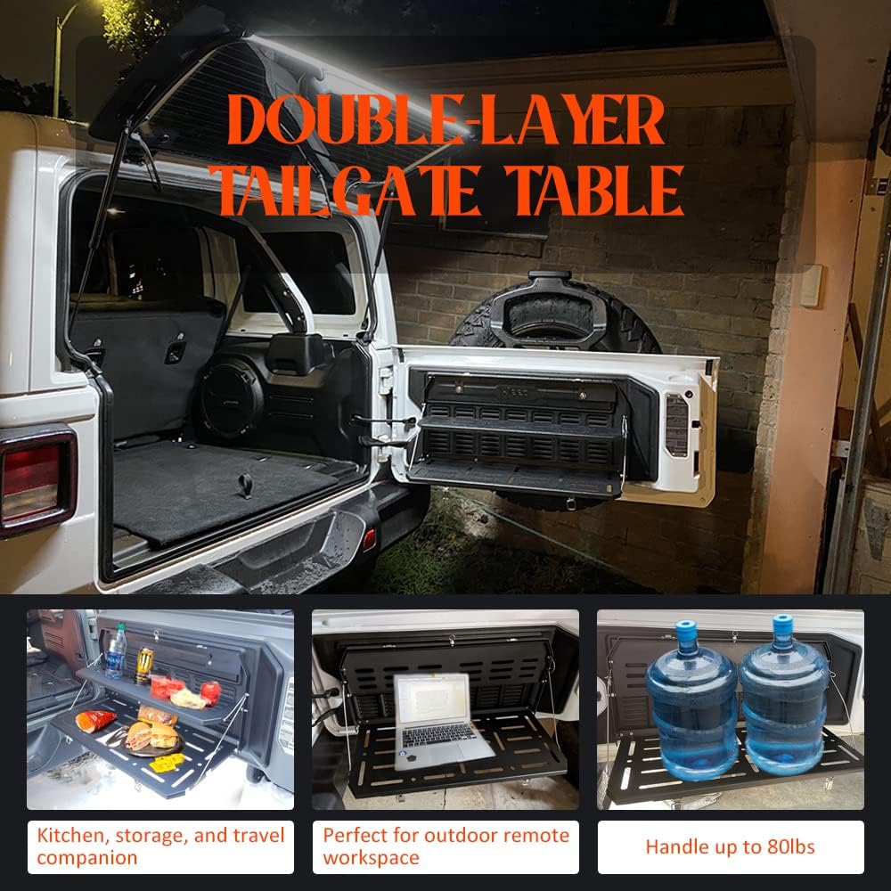 Samman JL – Soporte plegable de metal para portaequipajes para puerta trasera, soporte de equipaje para acampar al aire libre, compatible con Jeep