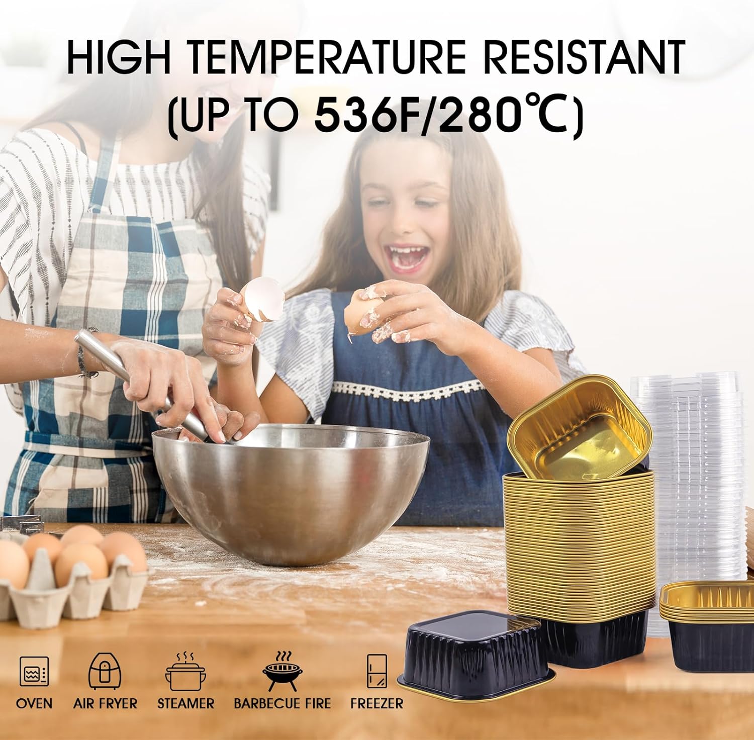 Mini moldes para pasteles de 5 onzas con tapas, papel de aluminio, 50 juegos150 unidades, 150 unidades, tazas cuadradas de 5.1 fl oz, forros para