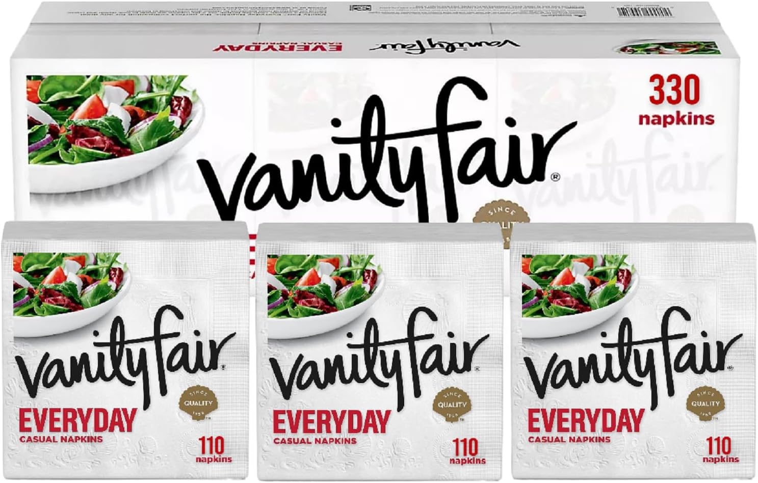Vanity Fair – Servilletas de papel para uso diario, 110 servilletas desechables de 2 capas (paquete de 3), 330 en total