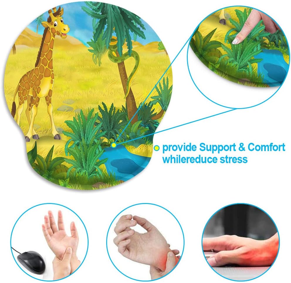 Alfombrilla de mouse ergonómica con soporte para muñeca, animales salvajes verdes, jirafa, base de goma antideslizante, alfombrilla de mouse para el