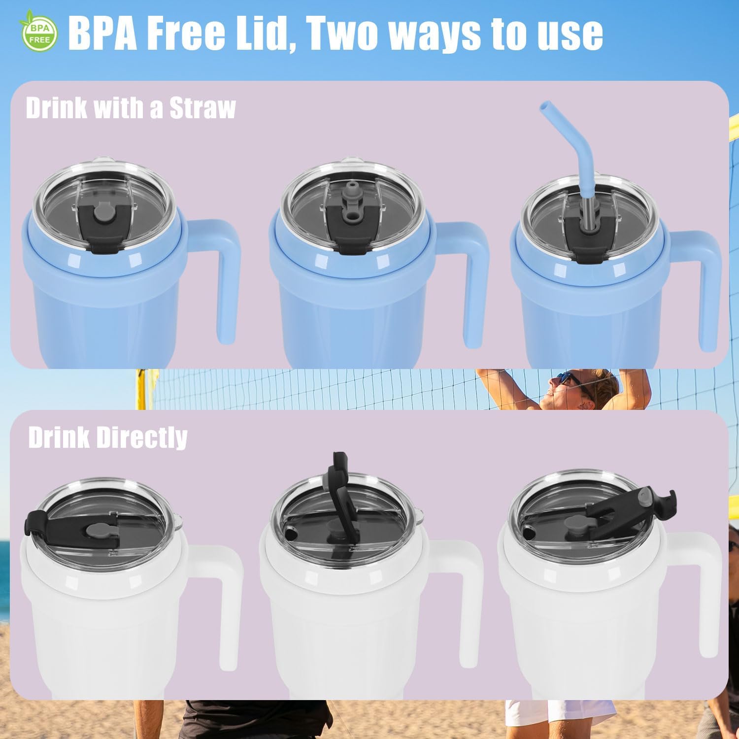 Vaso de 40 onzas con asa y pajilla, taza de acero inoxidable con doble aislamiento con asa, taza de café de viaje de 40 onzas con tapa a prueba de