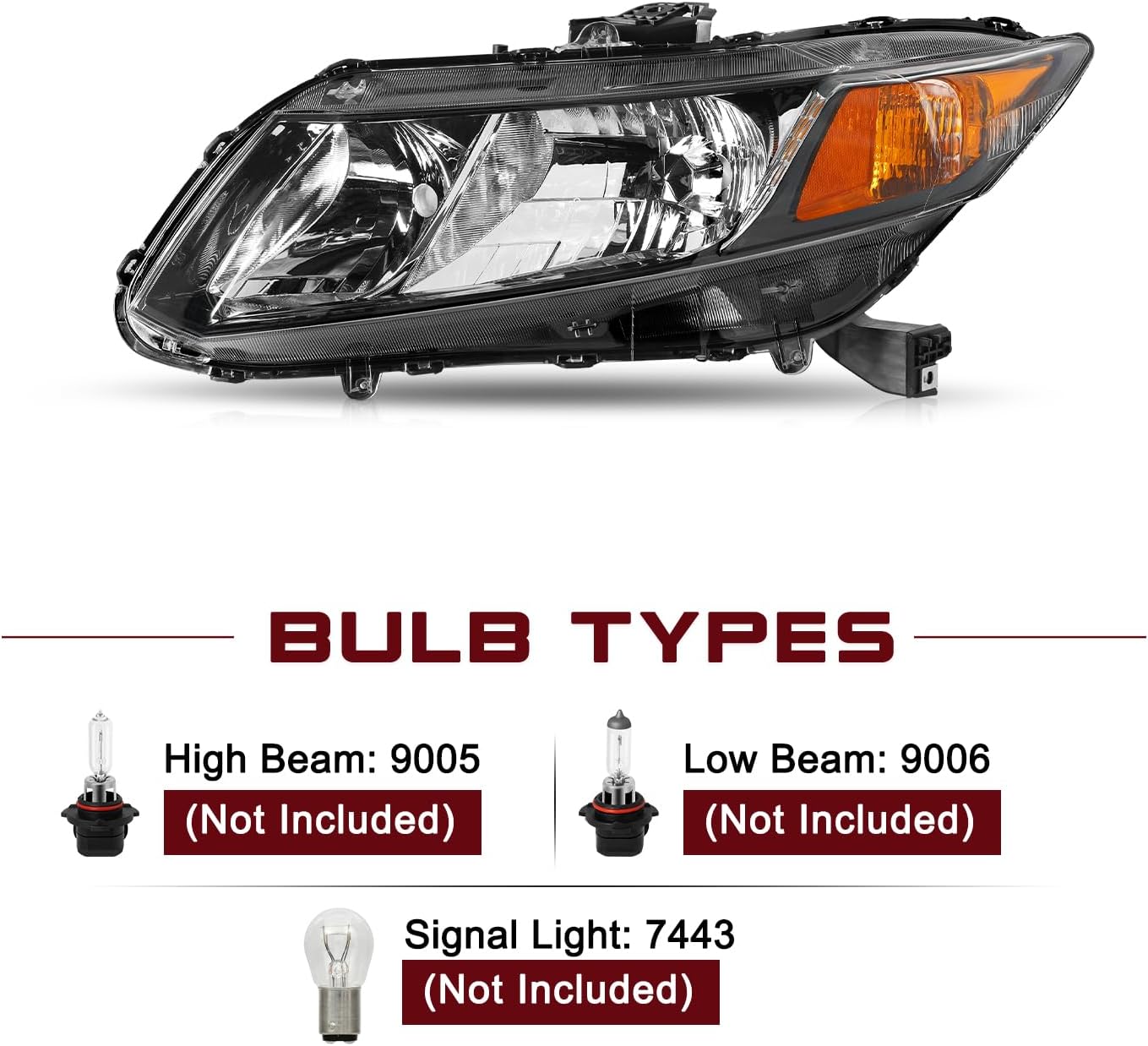 JSBOYAT Conjunto de faros delanteros para Honda Civic 4Dr Sedan 2012-2015  2012-2013 Honda Civic 2Dr Coupe OE Style (Faro izquierdo del conductor)
