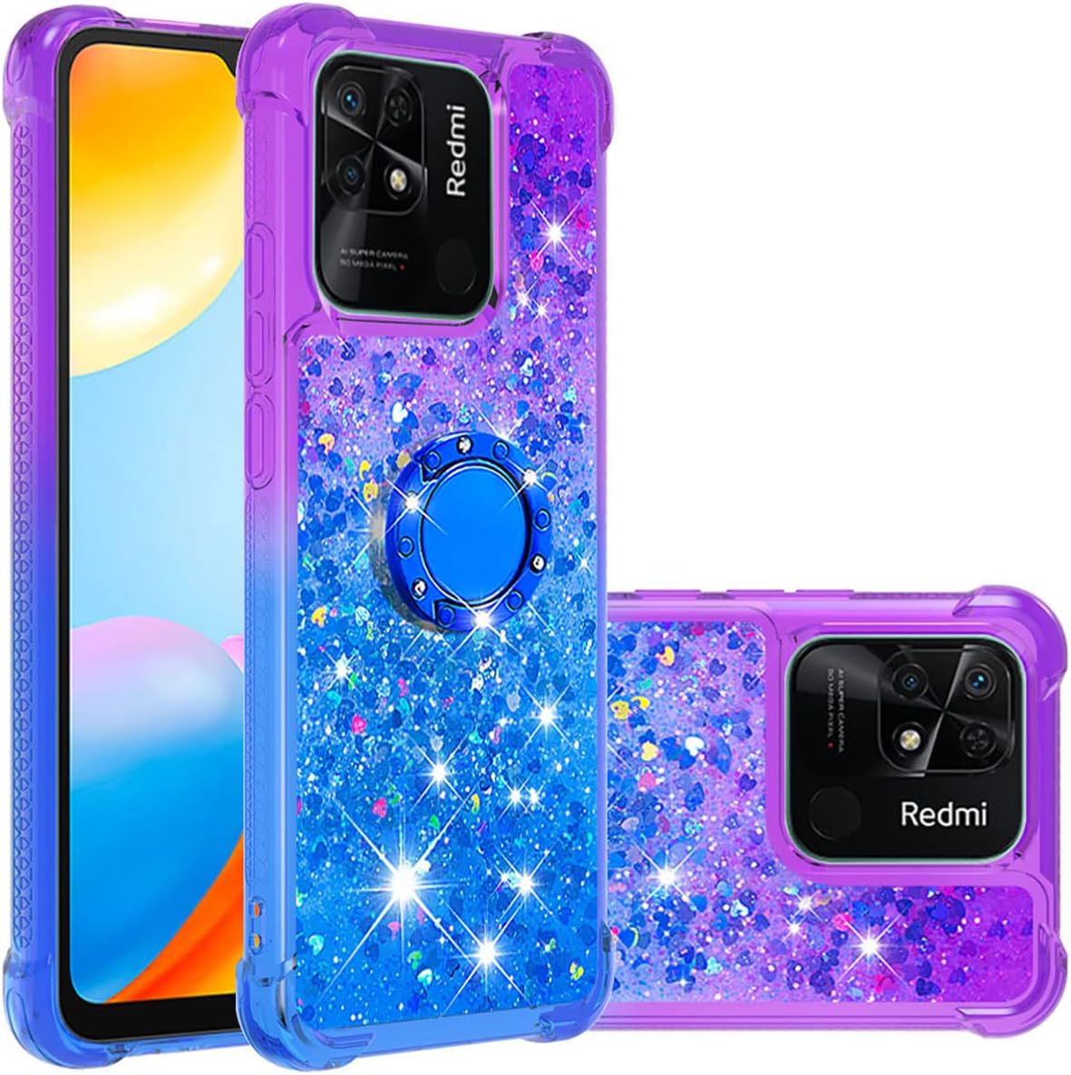 Monwutong Funda para Xiaomi Redmi 10C, parachoques de TPU con líquido de purpurina, protección resistente, azul púrpura