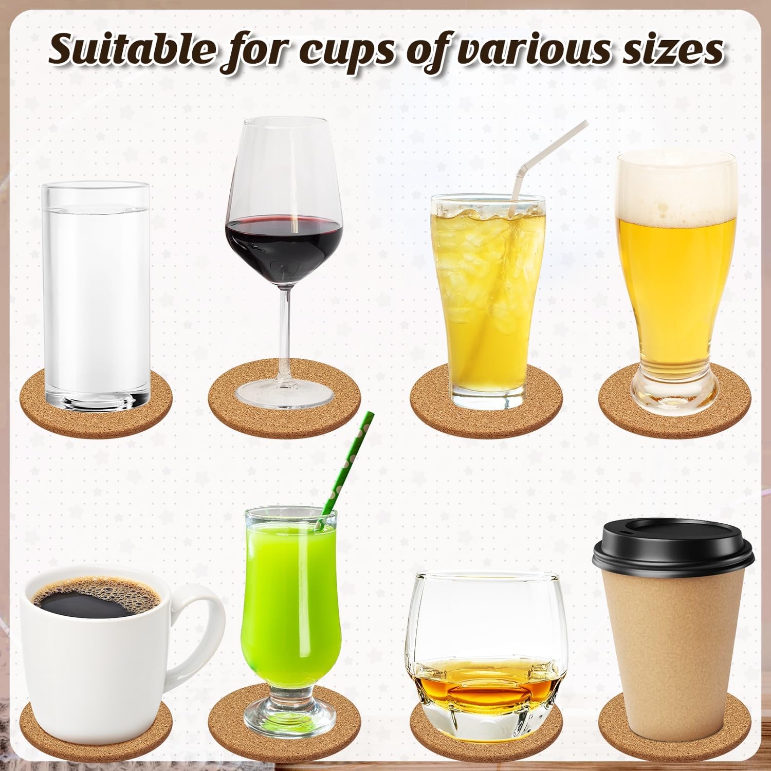 Posavasos de corcho para bebidas, 40 posavasos reutilizables de borde redondo a granel, 3.5 pulgadas de grosor, absorbentes, resistentes al calor,