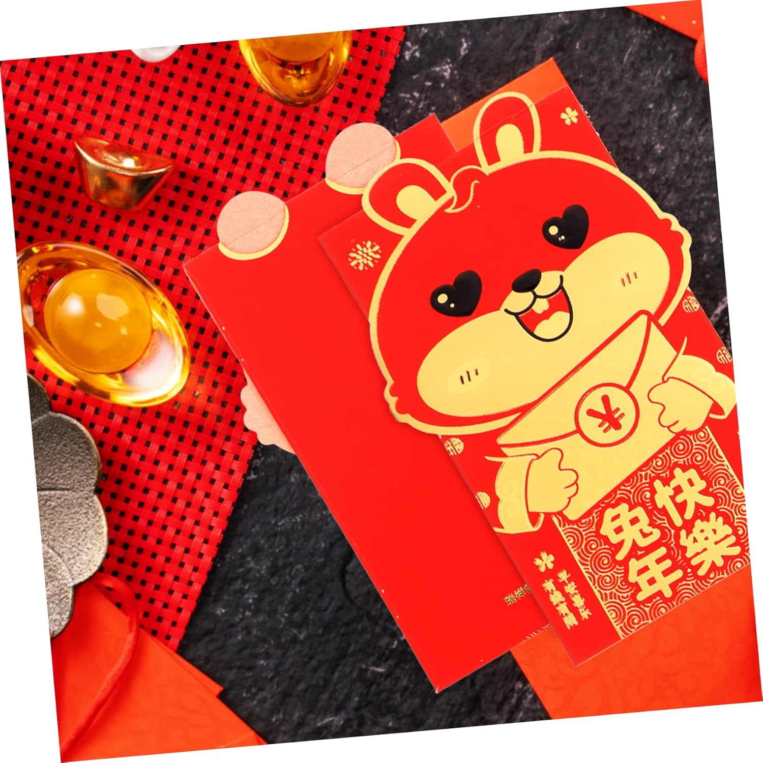 ABOOFAN 72 Pcs zodiac rabbit year packet chinese red envelope kids paper cute rabbit red packets spring festival bag Lucky China rabbit red