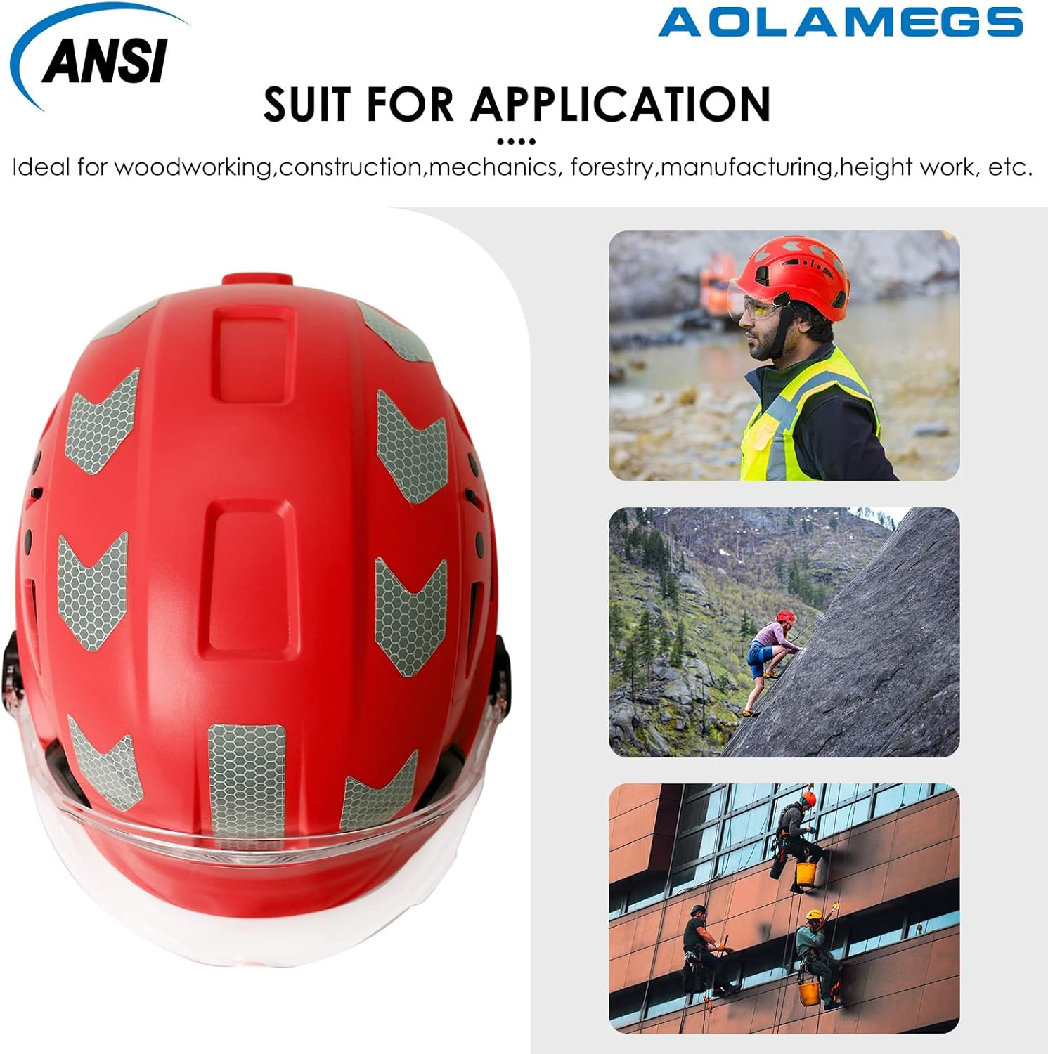 AOLAMEGS Casco de seguridad de construcción  ANSI Z89.1 OSHA aprobado por la OSHA cascos de seguridad con correas para la barbilla, sombreros