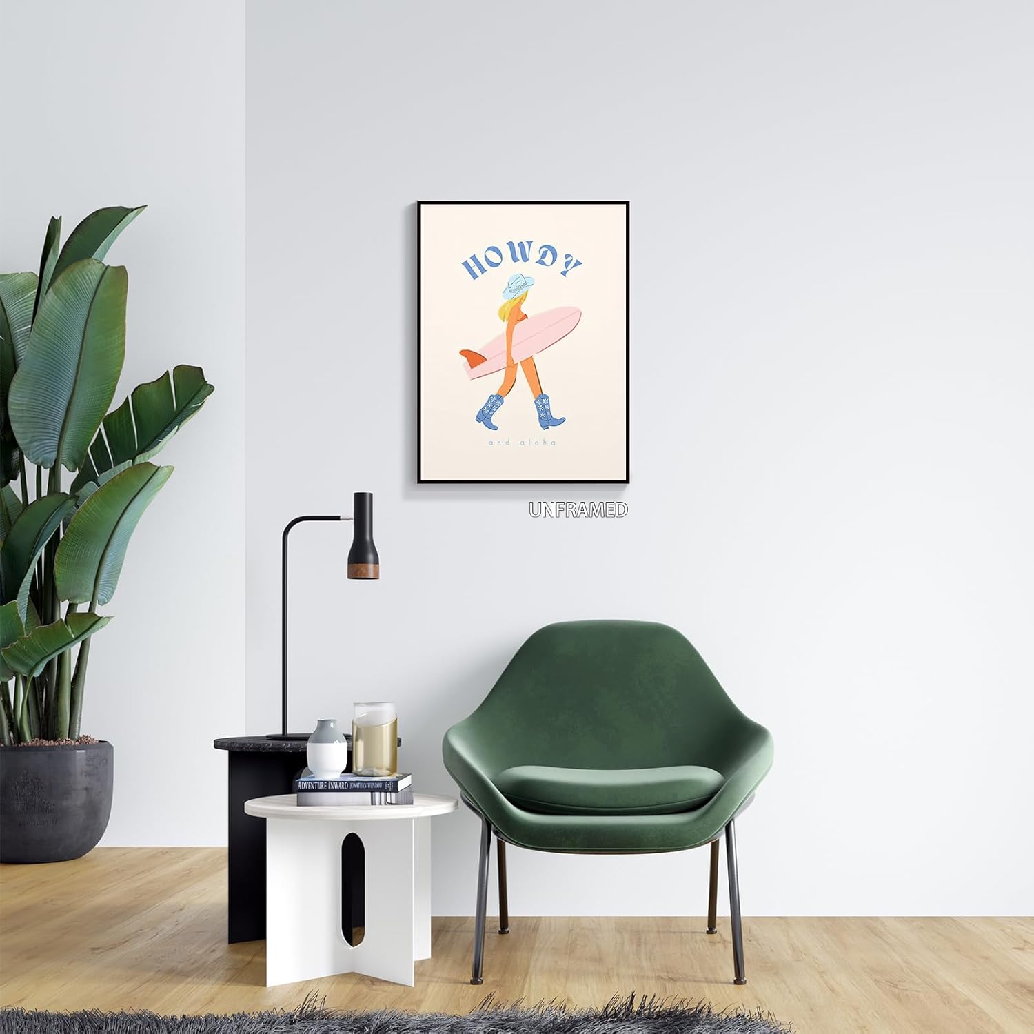 gooptyinh Lienzo decorativo de pared de vaquera costera de moda, póster estético de habitación de niña surfista azul Howdy y Aloha, decoración de