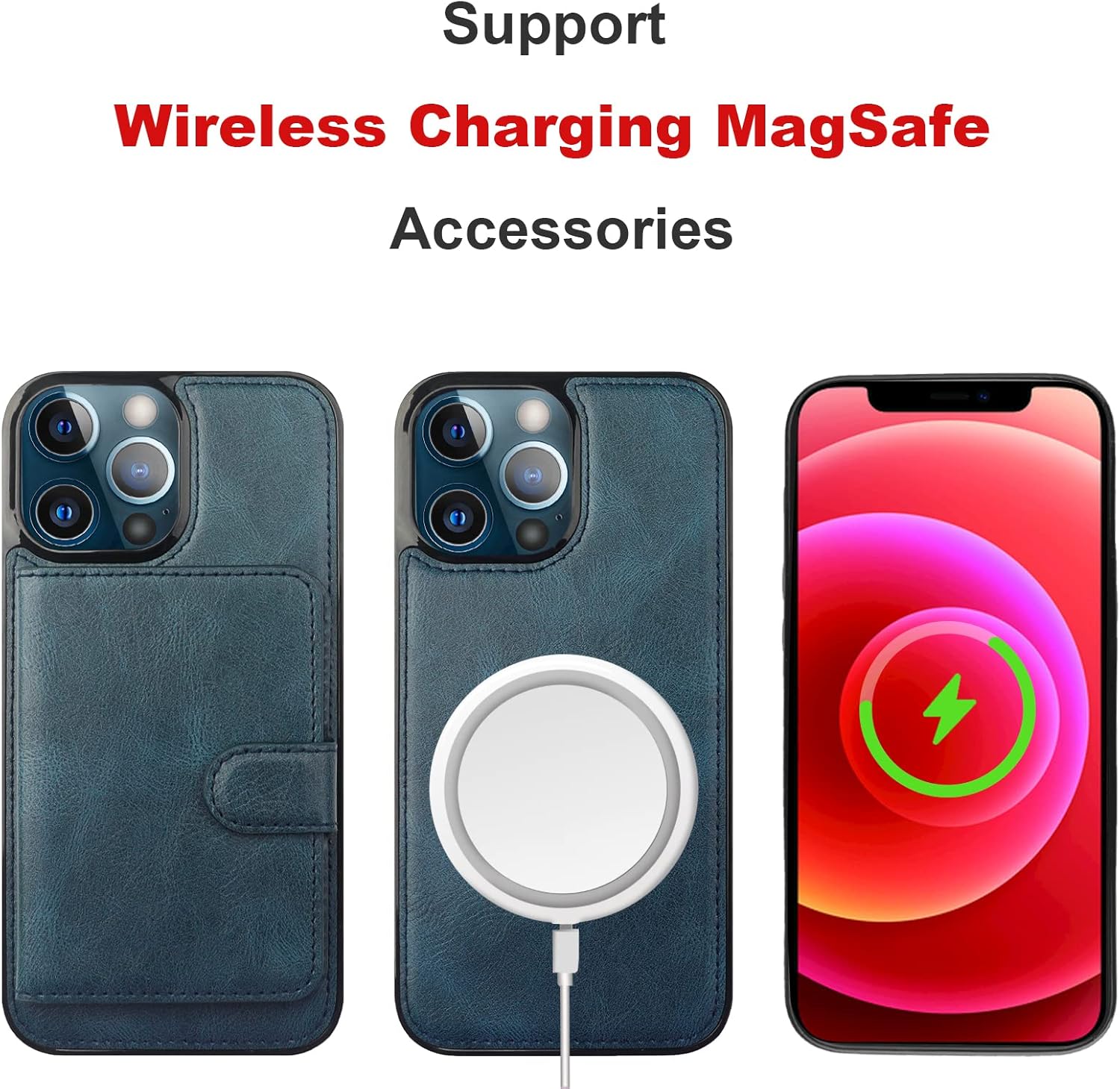 Bocasal Funda tipo cartera para iPhone 13 Pro Max compatible con MagSafe magnético RFID bloqueo desmontable de piel sintética de alta calidad con