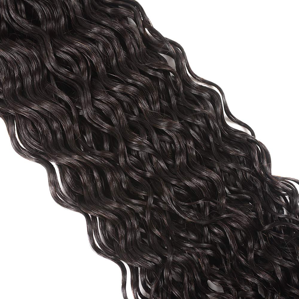 Miss GAGA – Cabello virgen peruano ondulado de grado 8A, 3 paquetes con cierre, pelo negro virgen natural no procesado, con cierre de encaje de 4 x