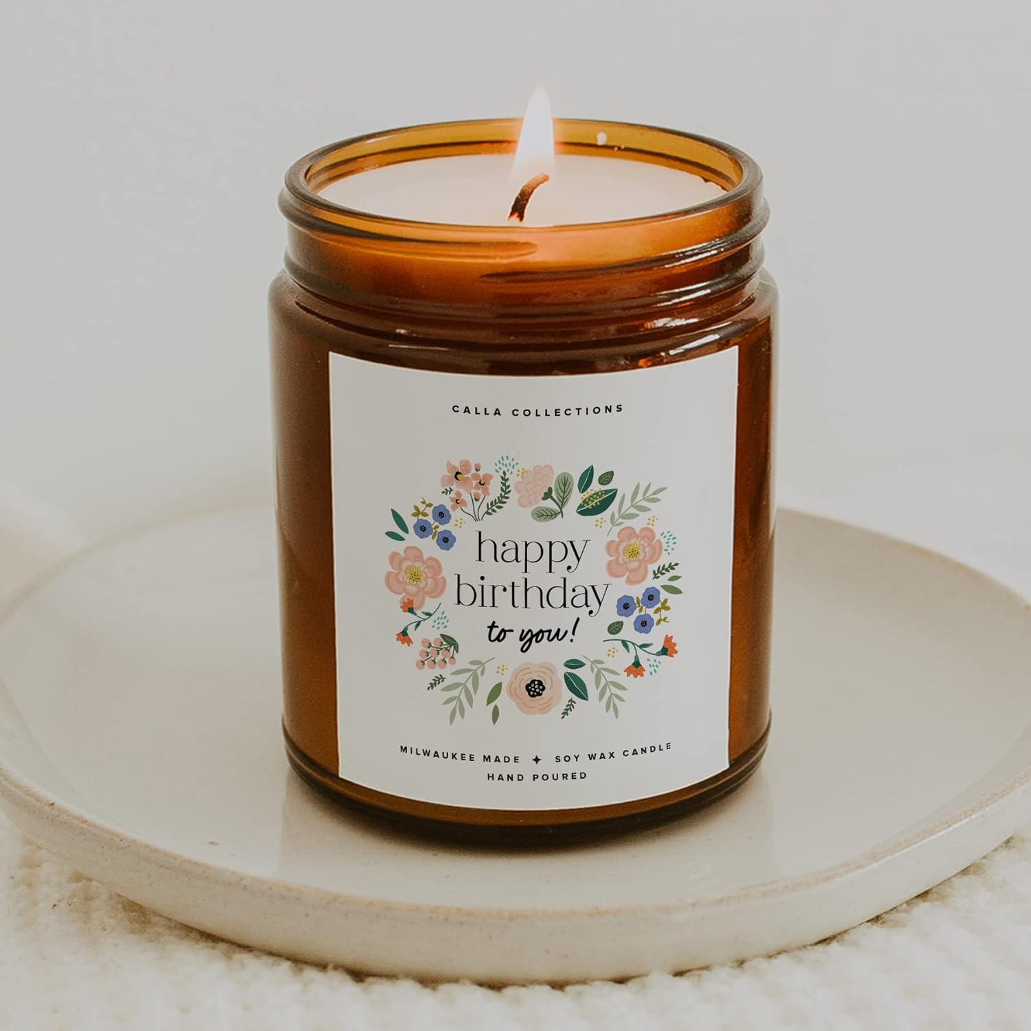 Vela de feliz cumpleaños para mujer, vela floral para amigas únicas, mamá, hija, decoración de cumpleaños, aroma a lavanda hecho a mano, 100% cera