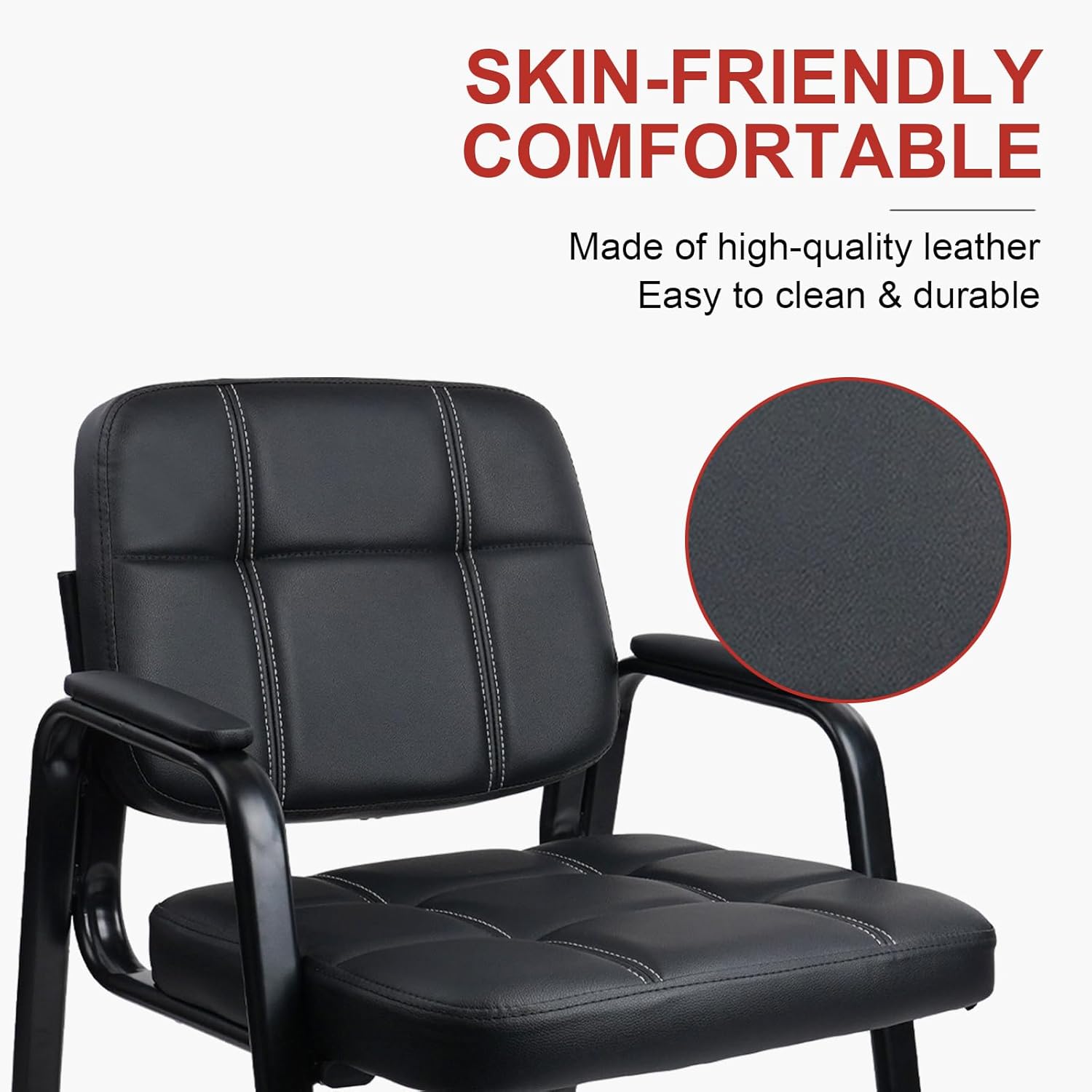 KLASIKA Silla de oficina para invitados, silla de recepción con reposabrazos acolchado de cuero adherido, base antideslizante, silla de escritorio