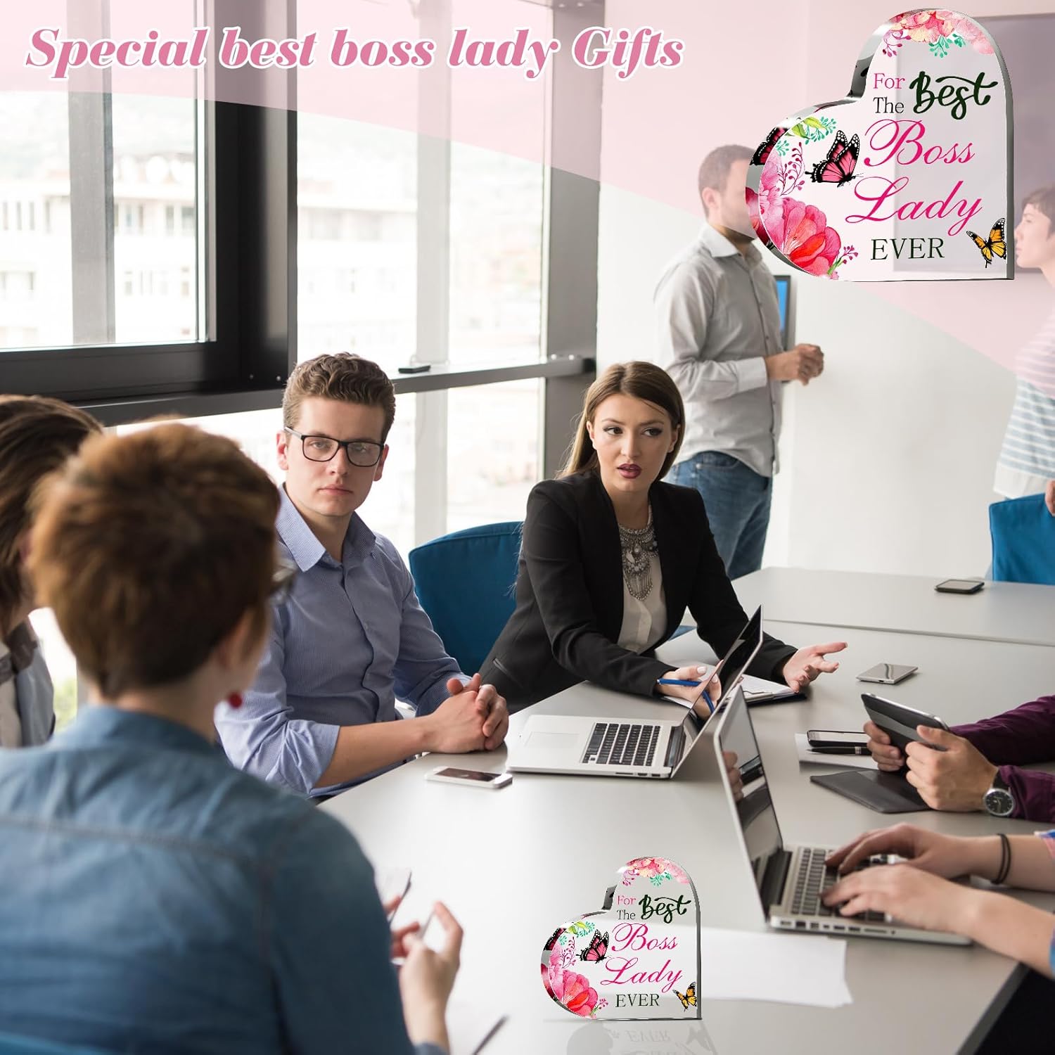 BossLady – Regalo de corazón de acrílico para mujer, mejor jefa de todos los tiempos, pisapapeles, jefa, dama, regalo de escritorio, recuerdo,