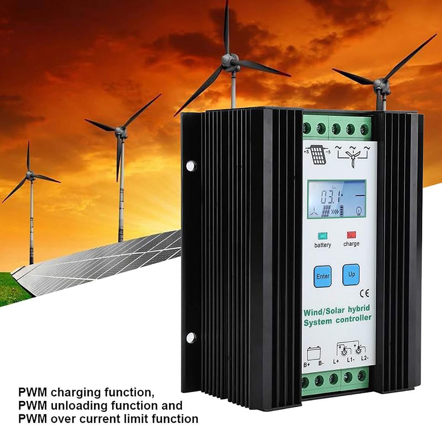 CHRISK Controlador híbrido solar eólico de 9000 W PWM eólico controlador híbrido de energía solar controlador digital inteligente regulador de carga