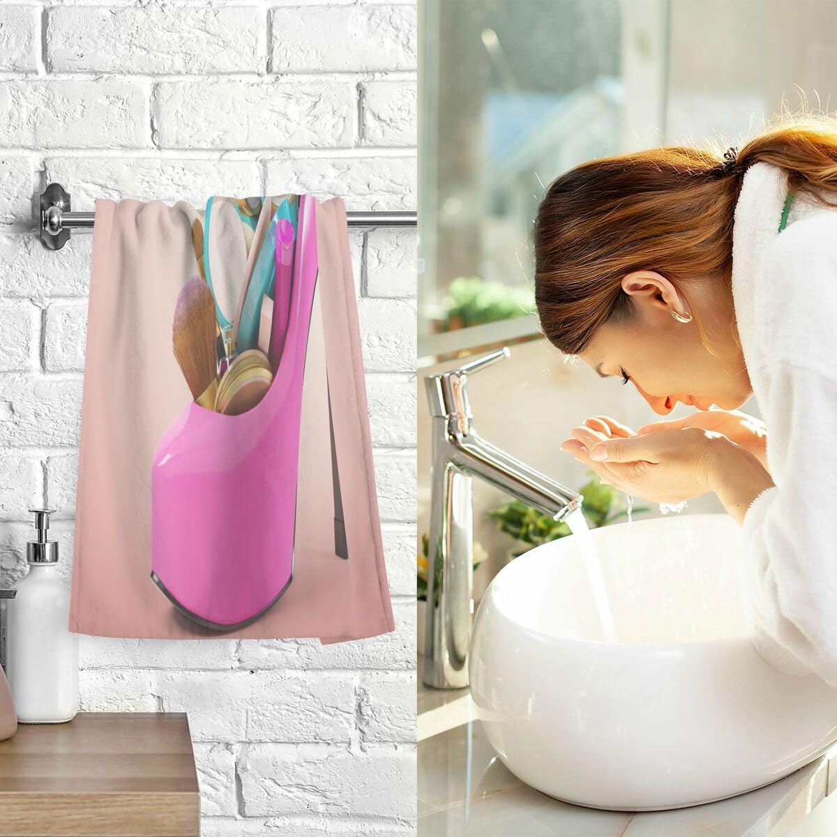 Nander Juego de 2 toallas de algodón de tacón alto, toallas de baño de secado rápido, toallas de mano suaves y transpirables para cocina, baño,