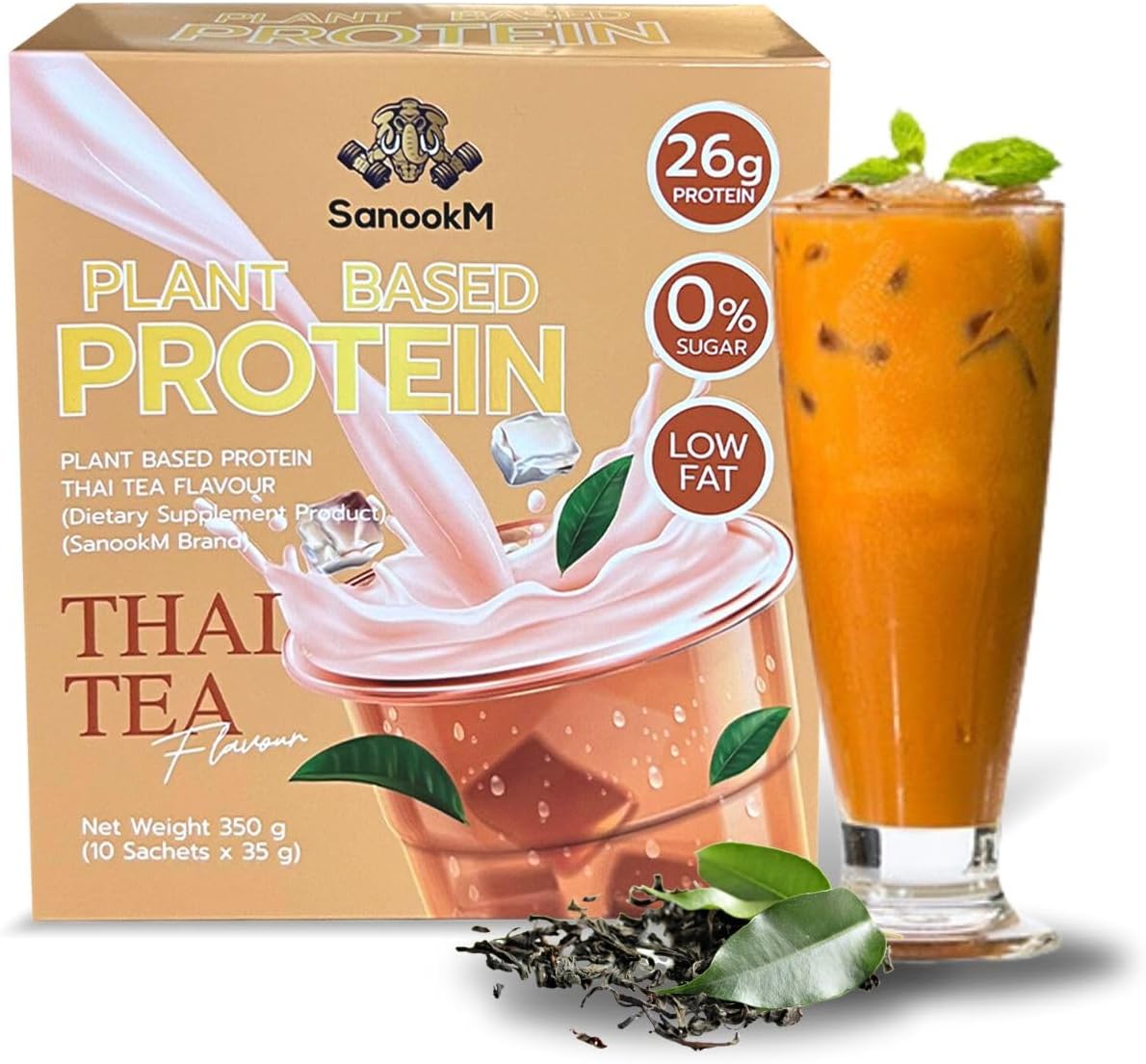 SanookM Proteína en polvo a base de plantas, sabor a té tailandés, sin azúcar, bolsitas de viaje (0.92 oz)
