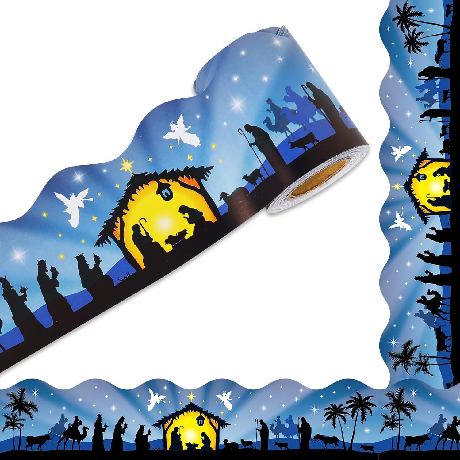AnyDesign – Bordes de tablón de anuncios de Navidad de 32.8 pies, bordes azules de noche santa, suministros de decoración de Navidad, escuela, aula,