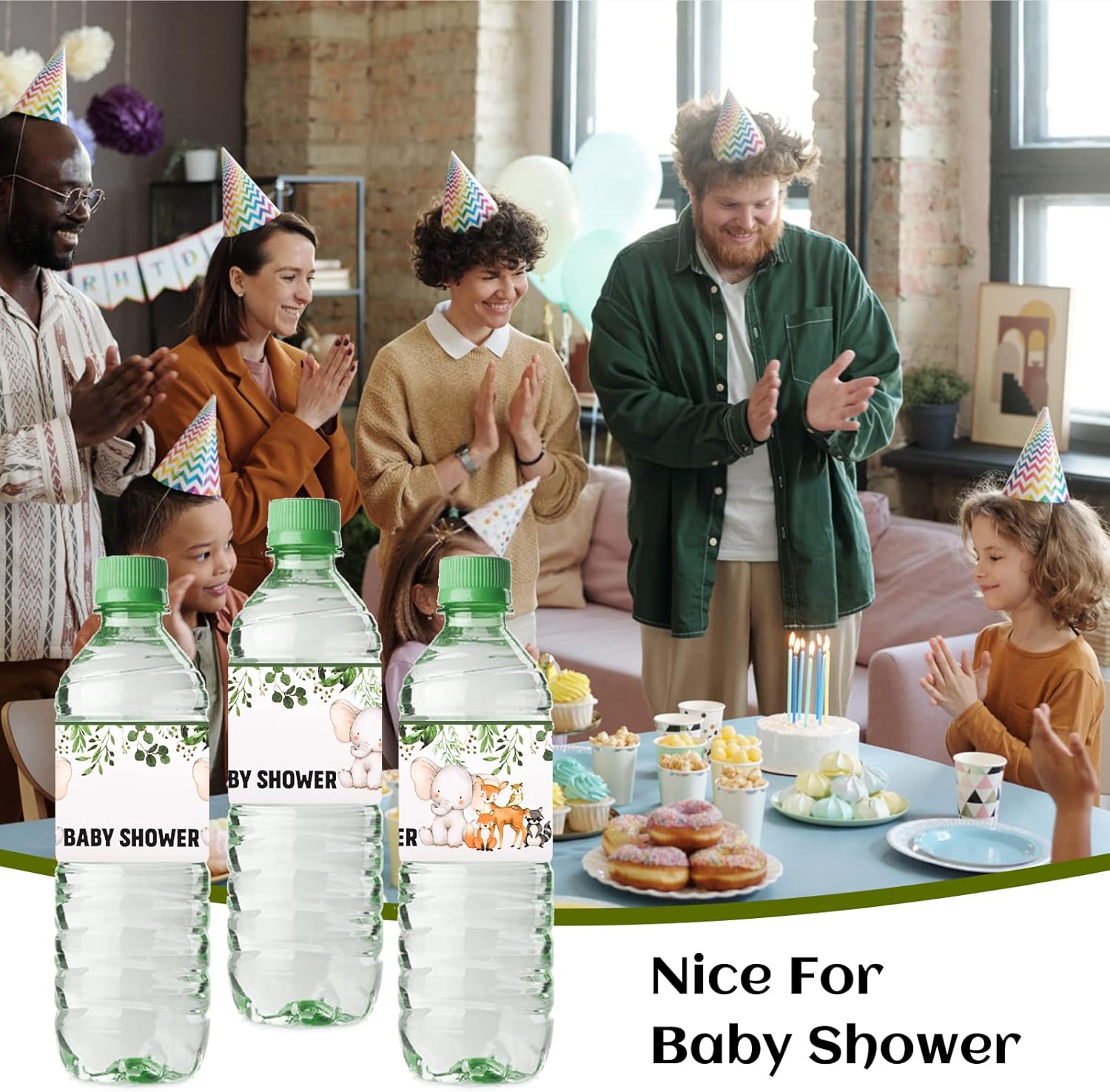 48 etiquetas para botellas de agua de animales de la selva, envolturas para botellas de agua para baby shower, calcomanías impermeables para