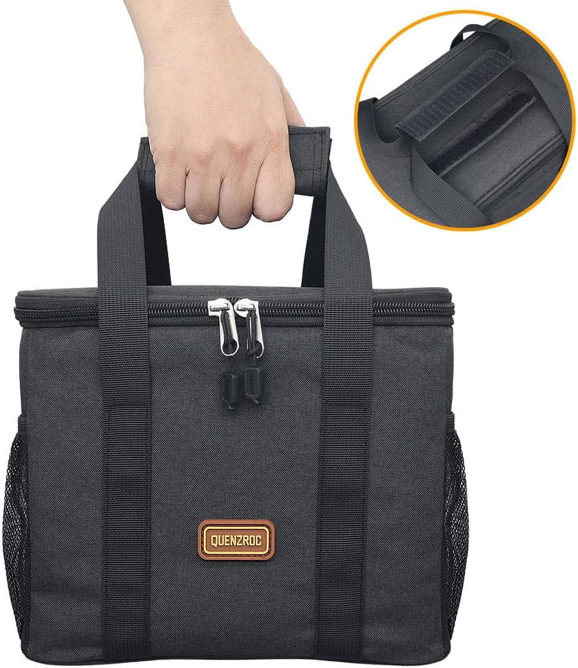Bolsa de almuerzo negra para mujeres y hombres, pequeña bolsa enfriadora para el trabajo de la escuela, oficina, lonchera portátil de 5 litros,