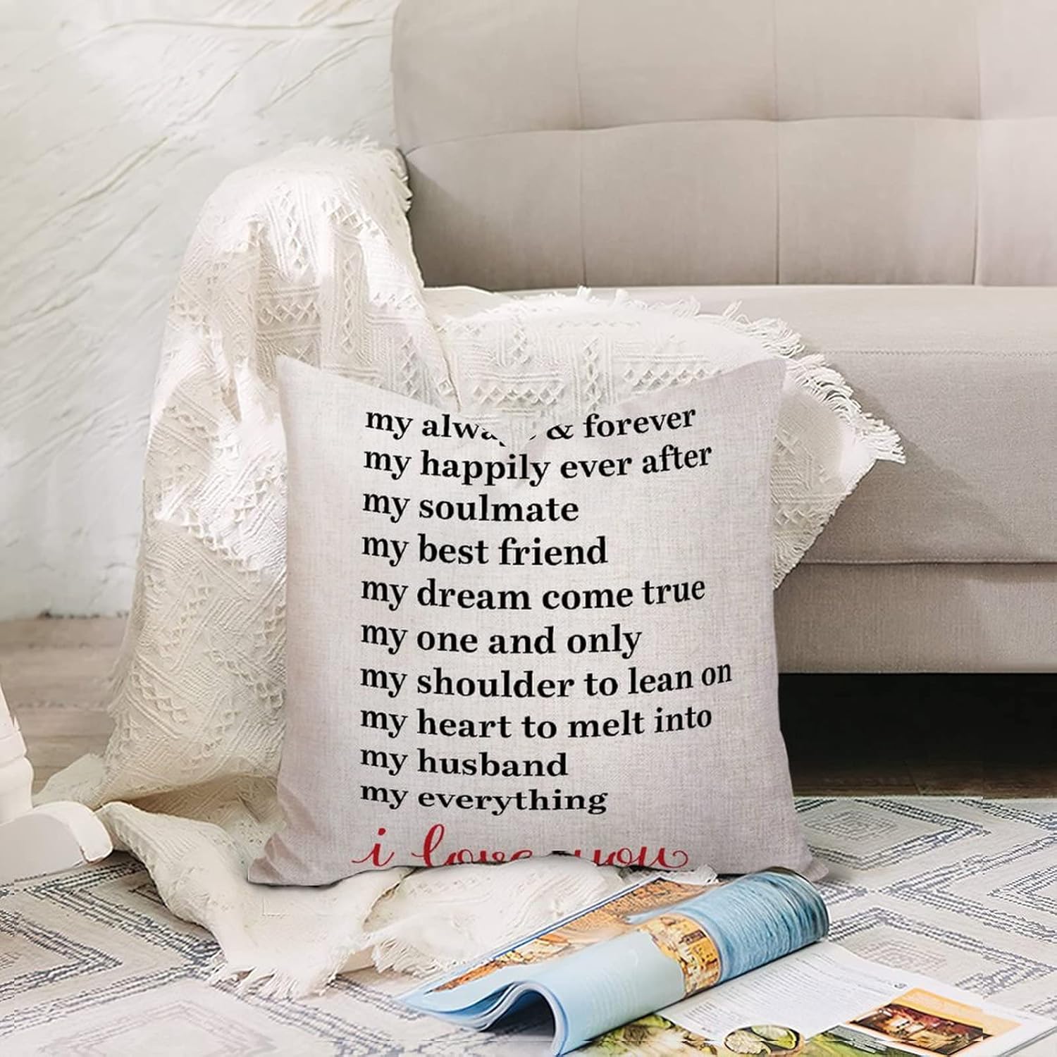 My Always & Forever My Happily Ever After My Soulmate – Fundas de almohada con cita para los enamorados, fundas de almohada decorativas de lino y