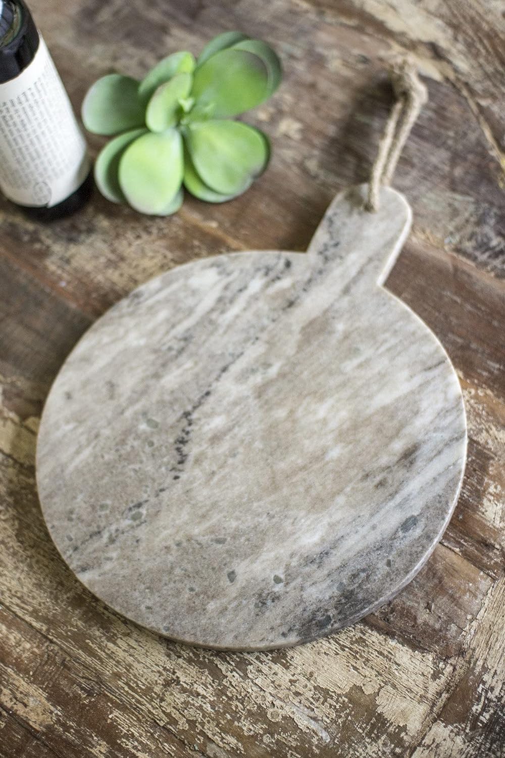 Ebros Gift Moderna y elegante bandeja de cortar redonda de mármol natural veteado gris y blanco de 15 pulgadas de largo Charcutería Hors D’oeuvres