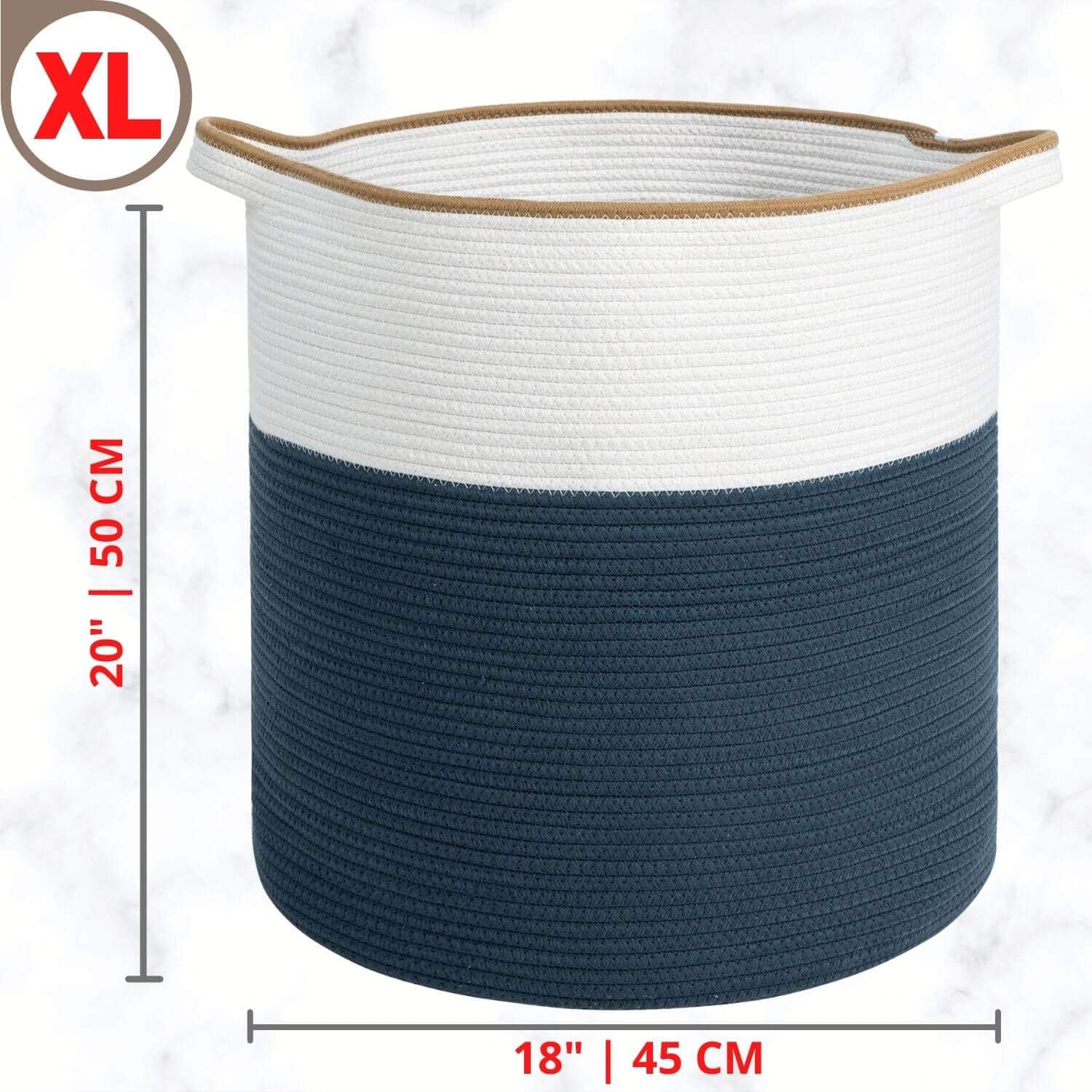 MINTWOOD Design Cesta decorativa de cuerda de algodón tejida extra grande de 20 x 18 pulgadas, cesta alta para ropa sucia, canasta para manta para