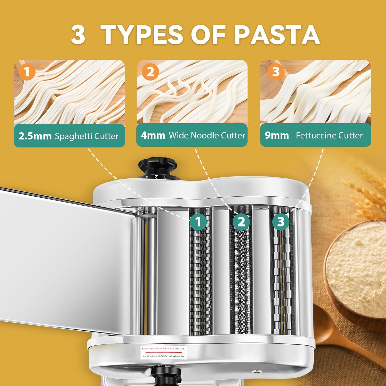 Newhai Máquina eléctrica para hacer pasta, máquina para fabricar fideos familiares, rodillo de masa de 0.098 in, espagueti, 0.157 in de ancho, 0.354