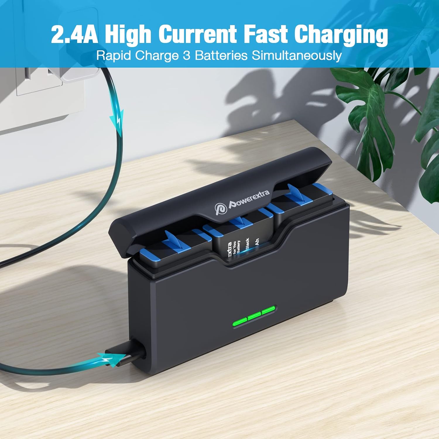 Powerextra Hero 11 – Cargador de batería para GoPro 111098765, soporte de almacenamiento de tarjeta TF con puerto tipo C, totalmente compatible con