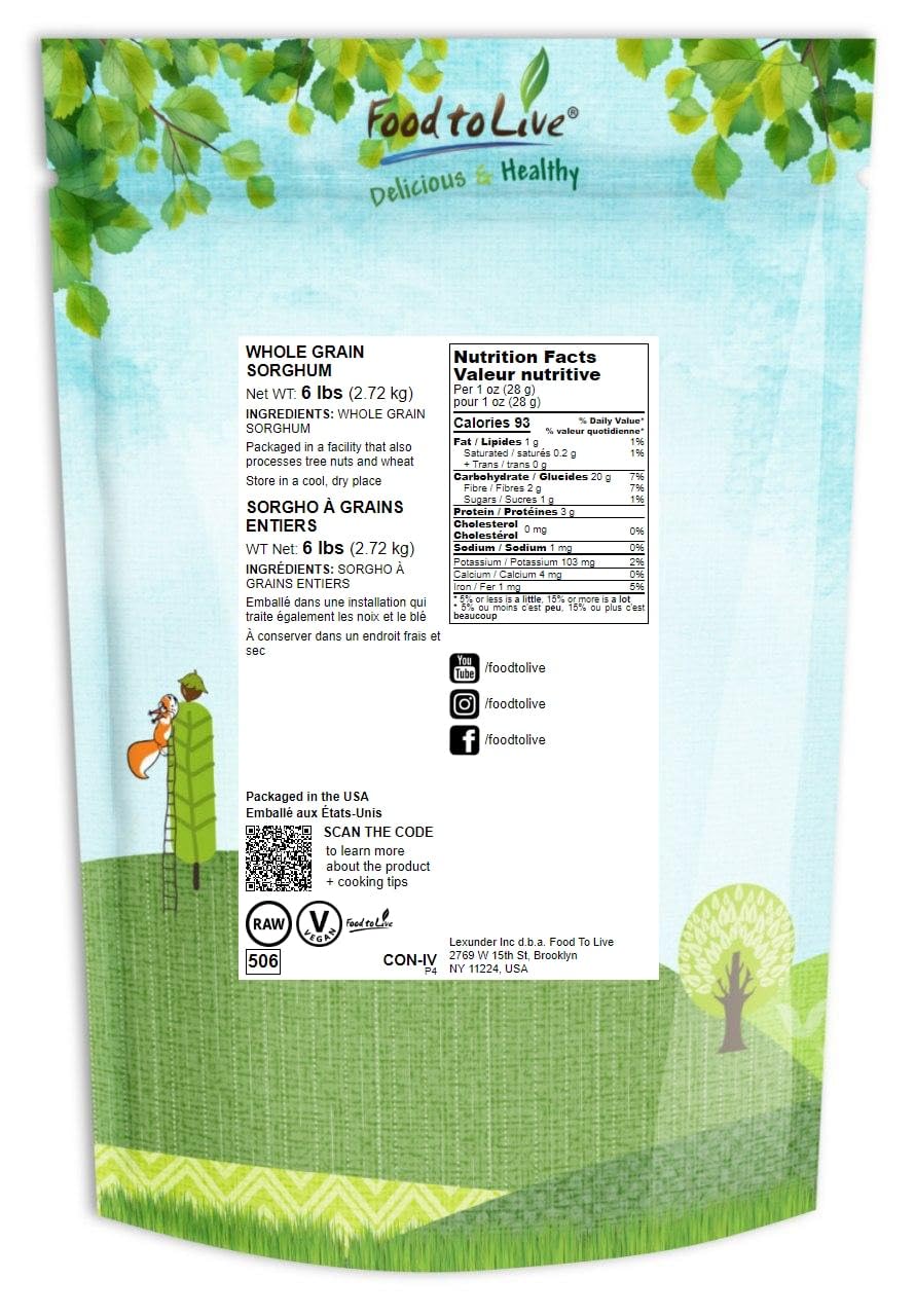 Food to Live Sorgo de grano entero, 6 libras, granos blancos de primera calidad. Semillas milo crudas. Vegano, escoba de maíz a granel. Durra es