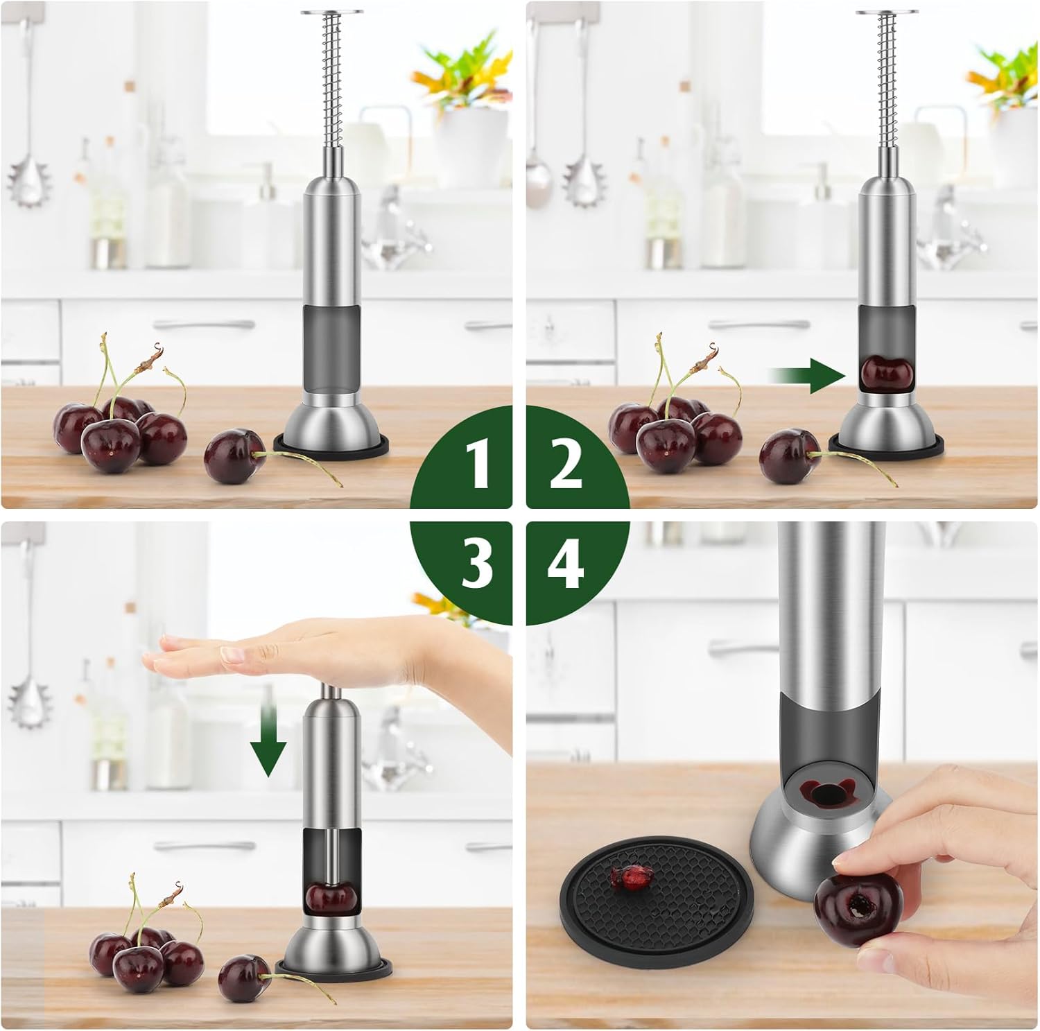 Quitador de cereza de alta calidad, removedor de semillas de cerezo de acero inoxidable 304, descorazonador duradero para pozos de frutas,