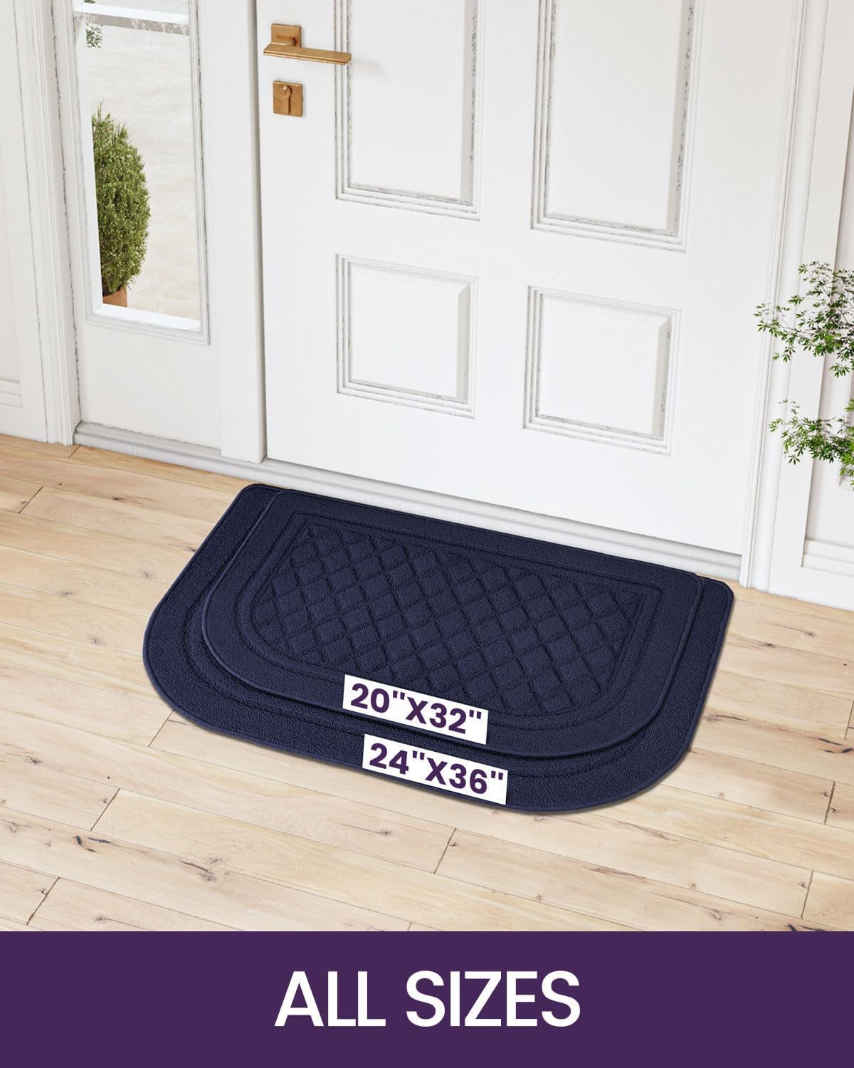 DEXI Tapete para puerta de interior, de perfil bajo, antideslizante, lavable, medio redondo, para entrada, cocina, 24 x 36 pulgadas, color azul