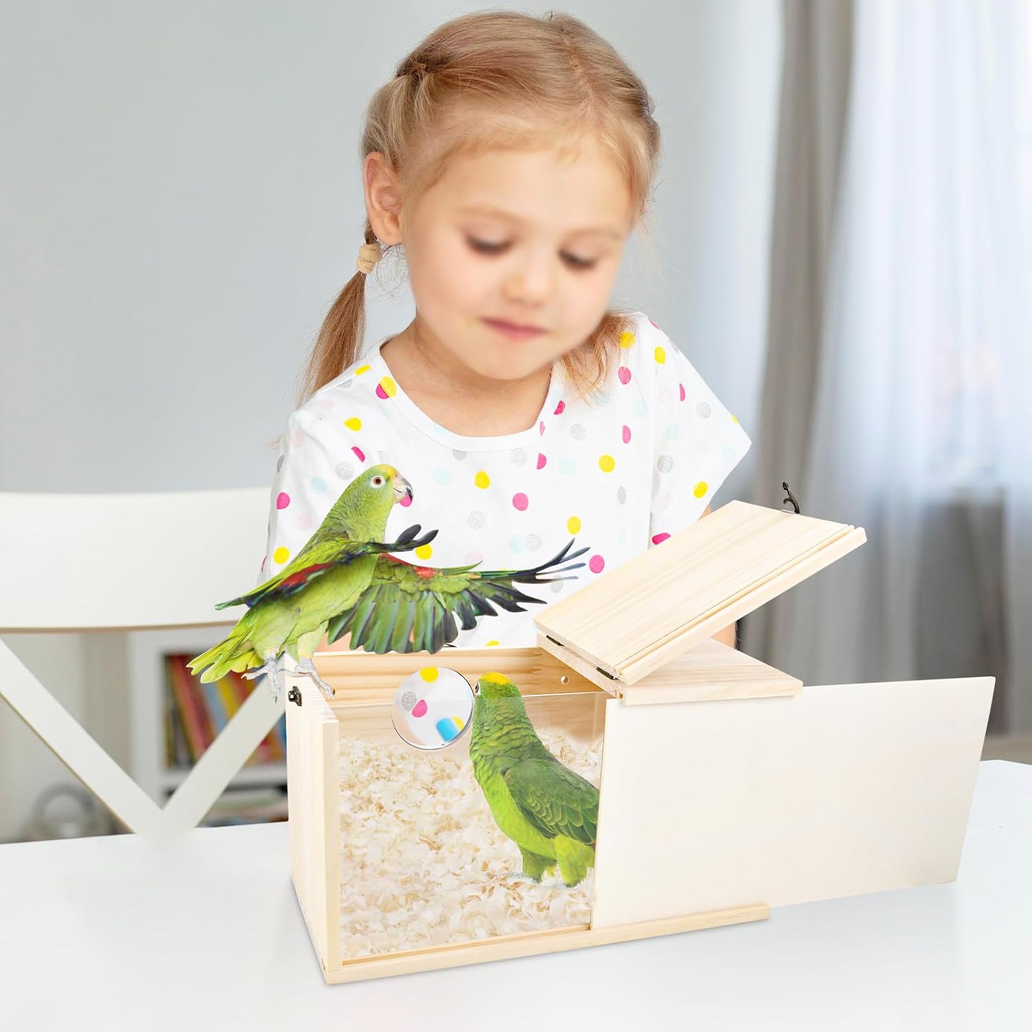 CooShou Caja anidadora de periquitos para cacatúas, pino natural, nido de pájaros, caja de cría de pájaros, caja de acrílico transparente para