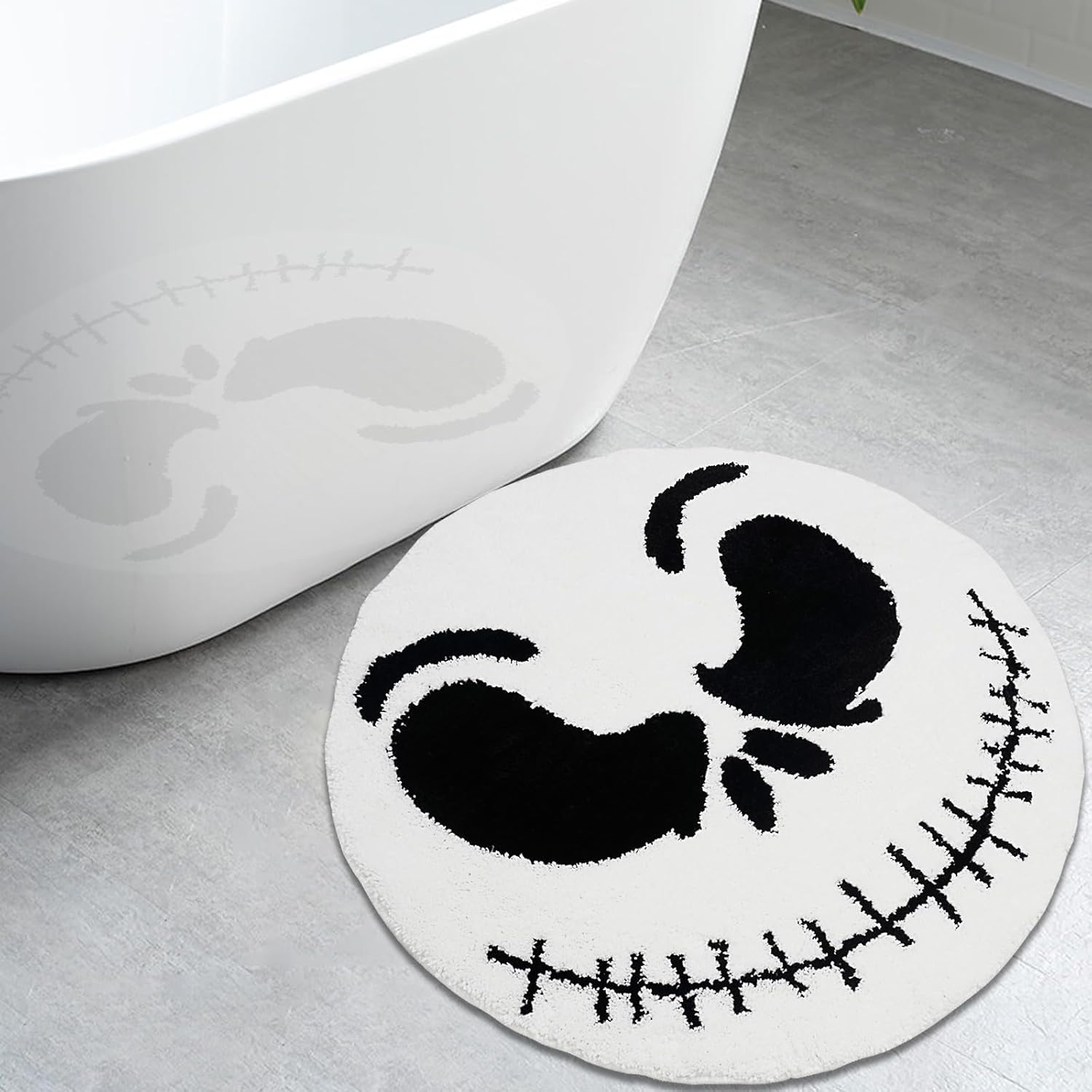 Alfombra de baño redonda de Halloween, 32 pulgadas, antideslizante, de caucho termoplástico, suave, absorbente, alfombra de baño de calavera peluda