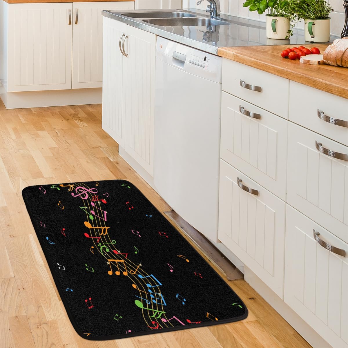 Alfombra colorida con notas musicales, antideslizante, lavable, suave, para cocina, dormitorio, sala de estar, baño, decoración del hogar, 39 x 20