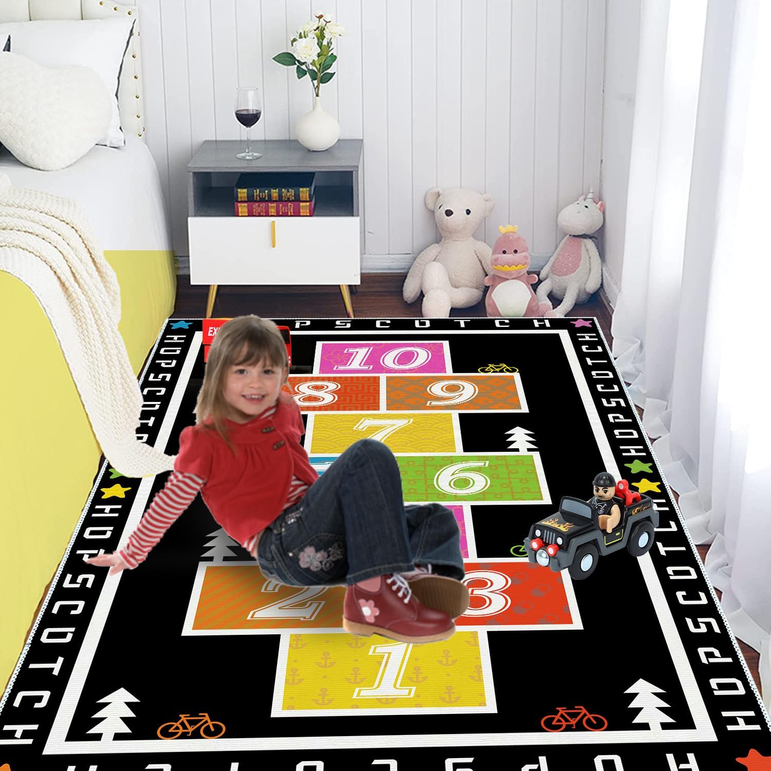 Sejiarep Alfombra decorativa colorida de 4 x 6 pies para habitación de niños, alfombra decorativa negra para sala de juegos, jardín de infantes,