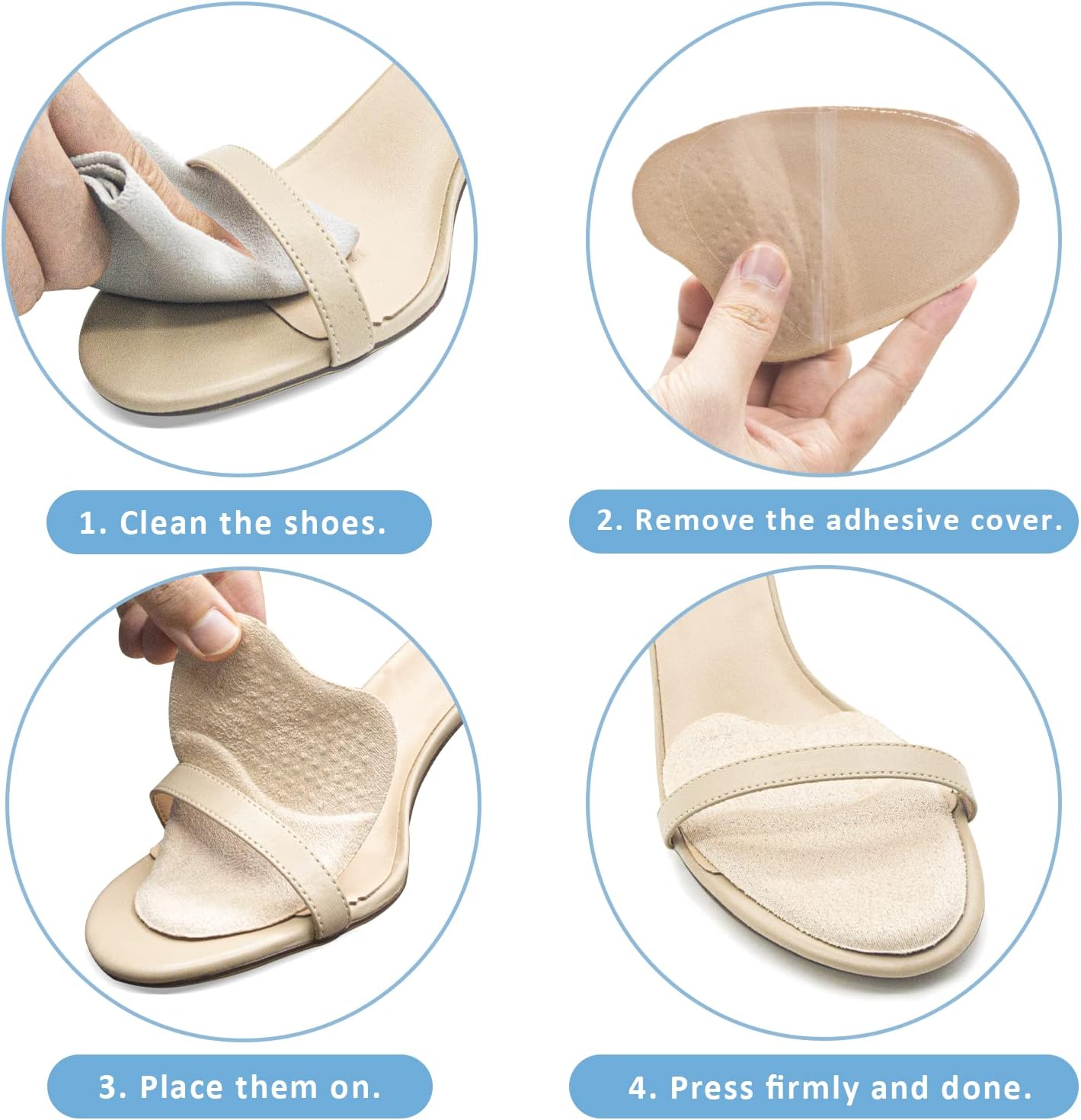 Almohadillas metatarsianas para mujer, almohadillas antideslizantes para zapatos de punta abierta, cojines de bola de pie, relleno de zapatos,