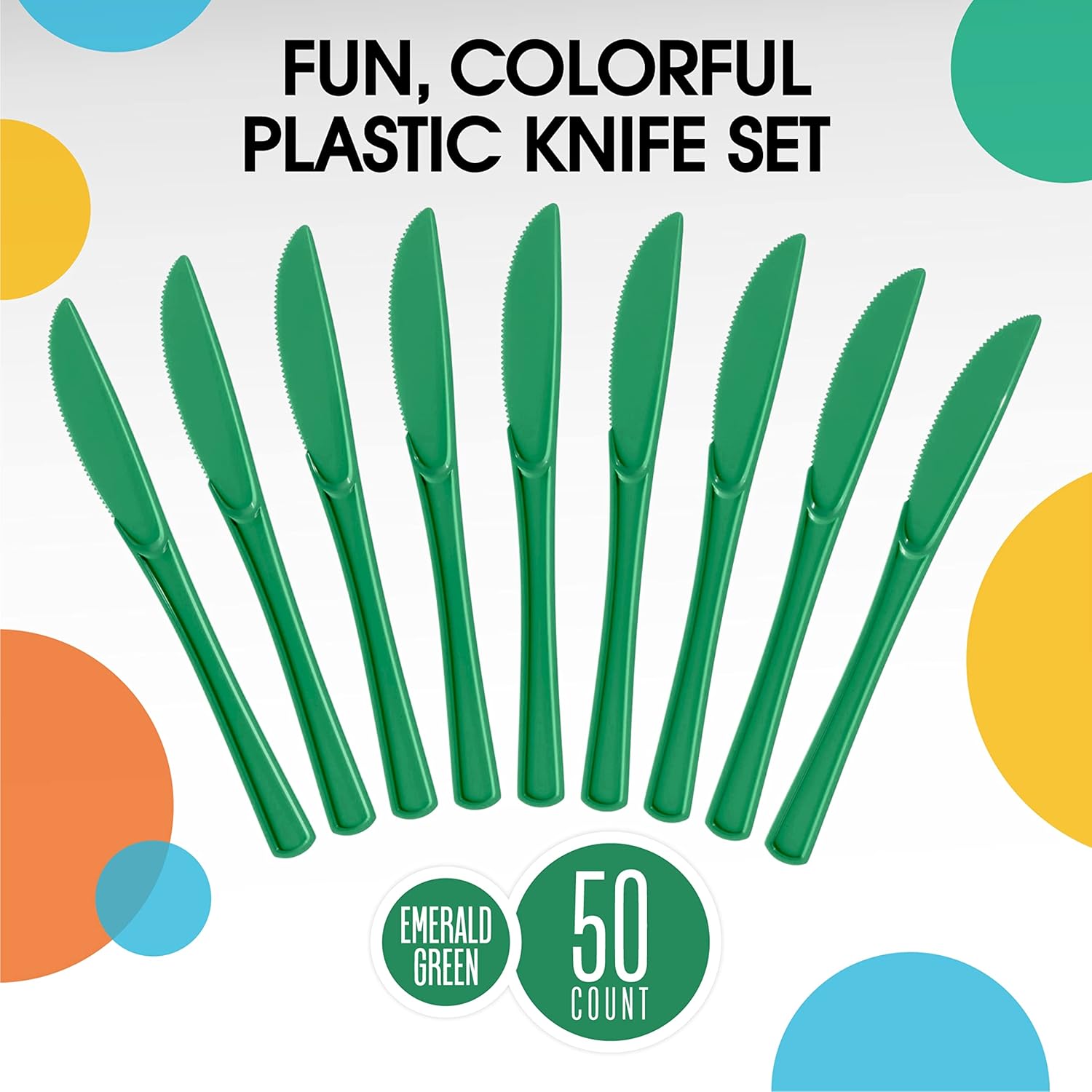 Exquisite Cuchillos desechables de plástico verde, 50 piezas, cubiertos desechables de plástico verde resistente, cubiertos desechables verdes,