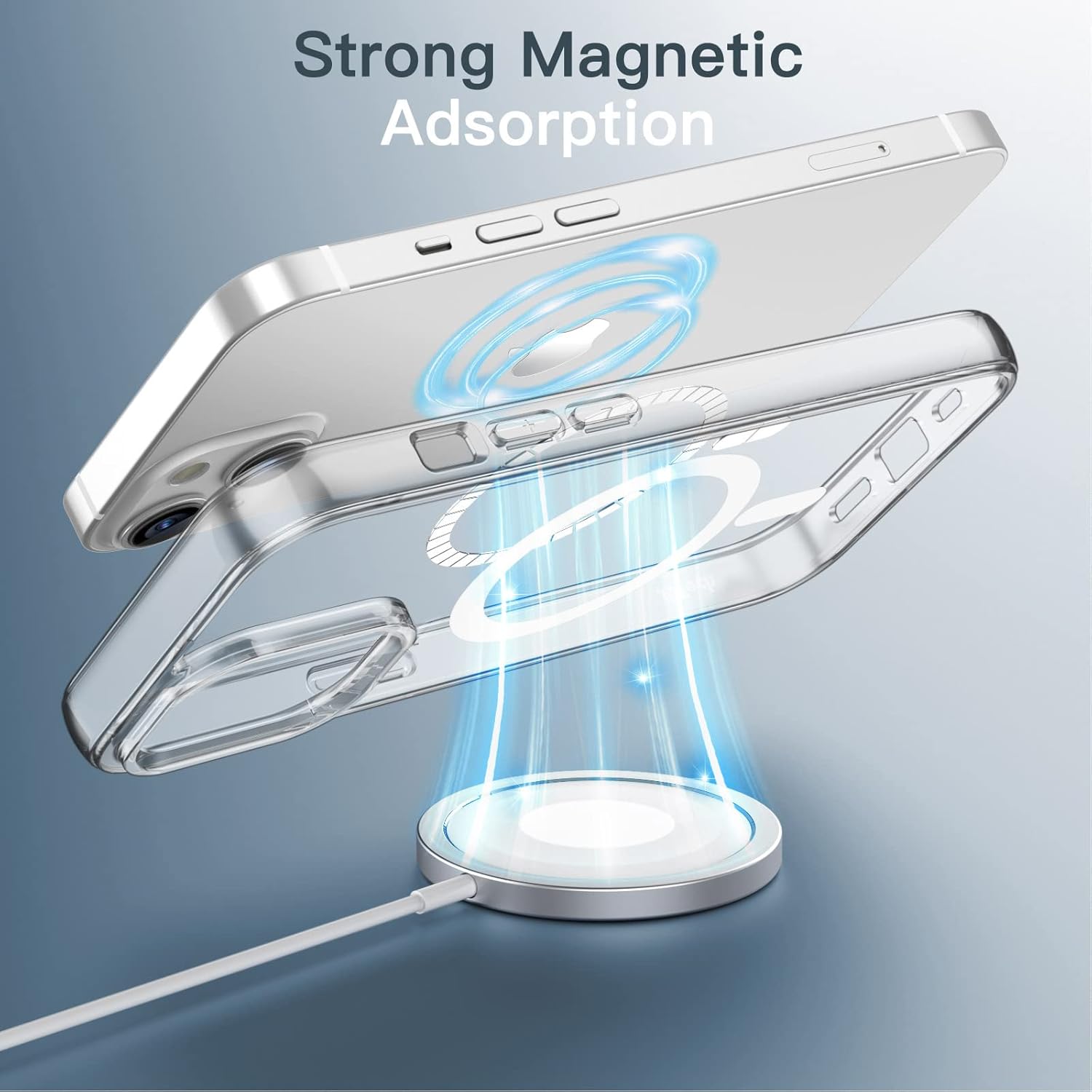 JETech Funda magnética para iPhone 14 Plus de 6.7 pulgadas, compatible con carga inalámbrica MagSafe, a prueba de golpes, parte trasera transparente