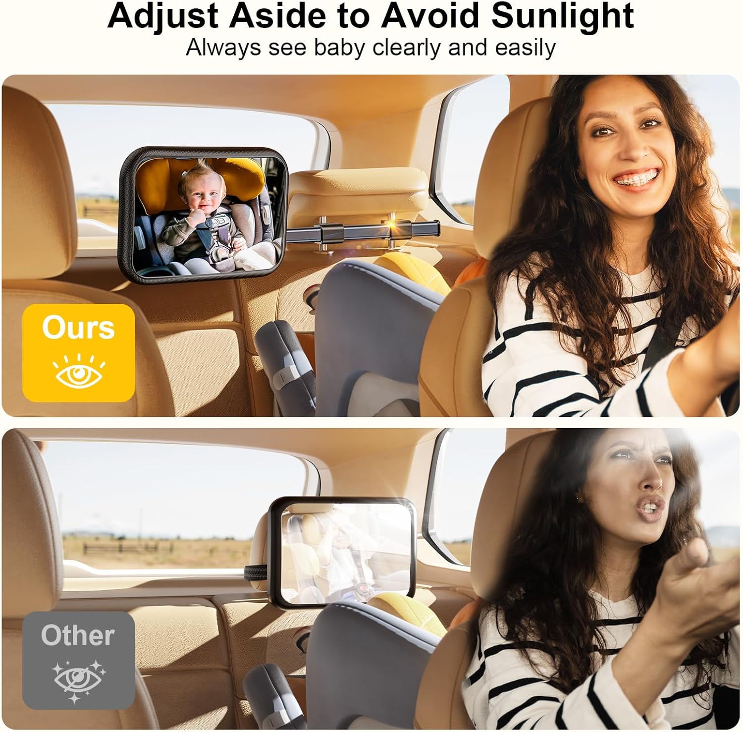 TAZENI Espejo de coche para bebé, espejo de coche elástico para bebé, espejo de bebé de cuidado de 360 para asiento trasero para asiento trasero