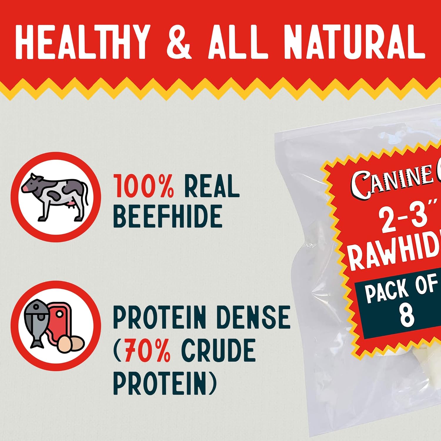 Canine Chews Mini huesos de cuero crudo anudados de 2-3 pulgadas para perros pequeños, golosinas naturales para perros masticables (paquete de 8)
