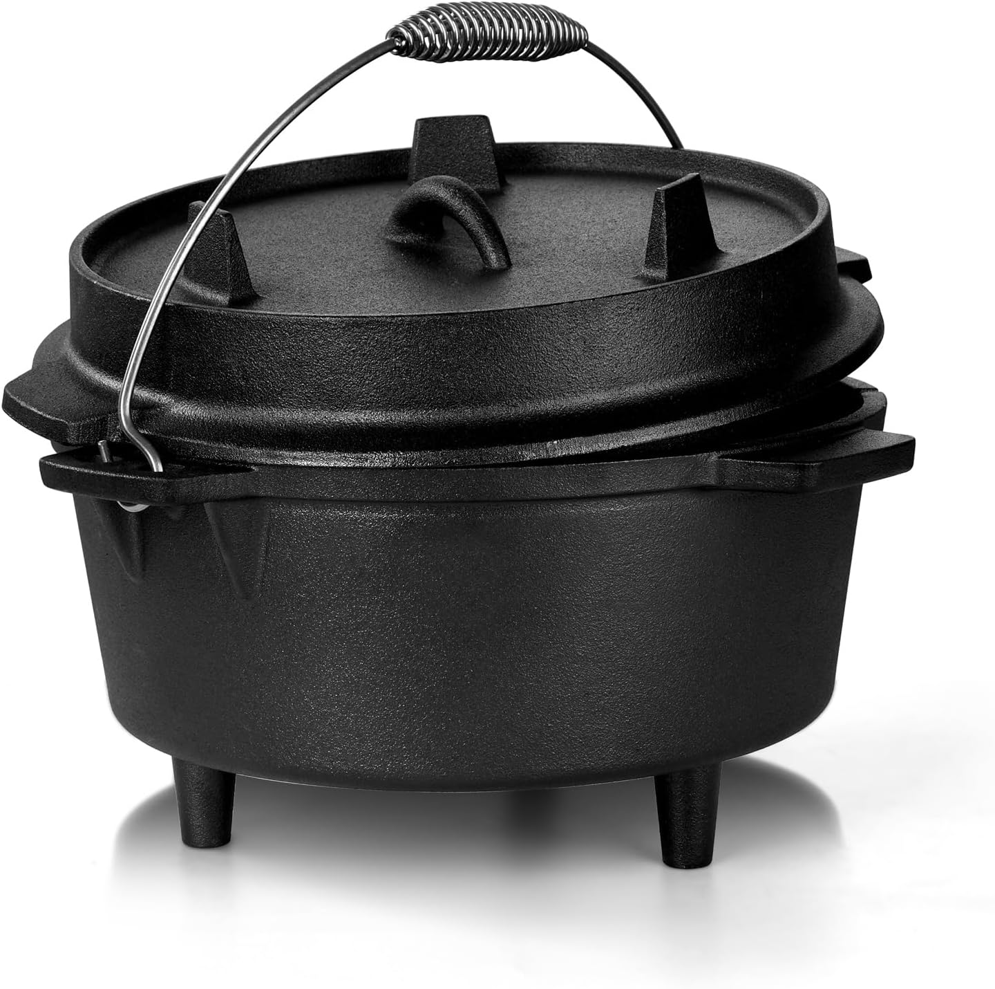 Leonyo Horno holandés de hierro fundido con tapa, horno holandés de 5 cuartos de galón con elevador de tapa, olla de hierro fundido 2 en 1 con mango