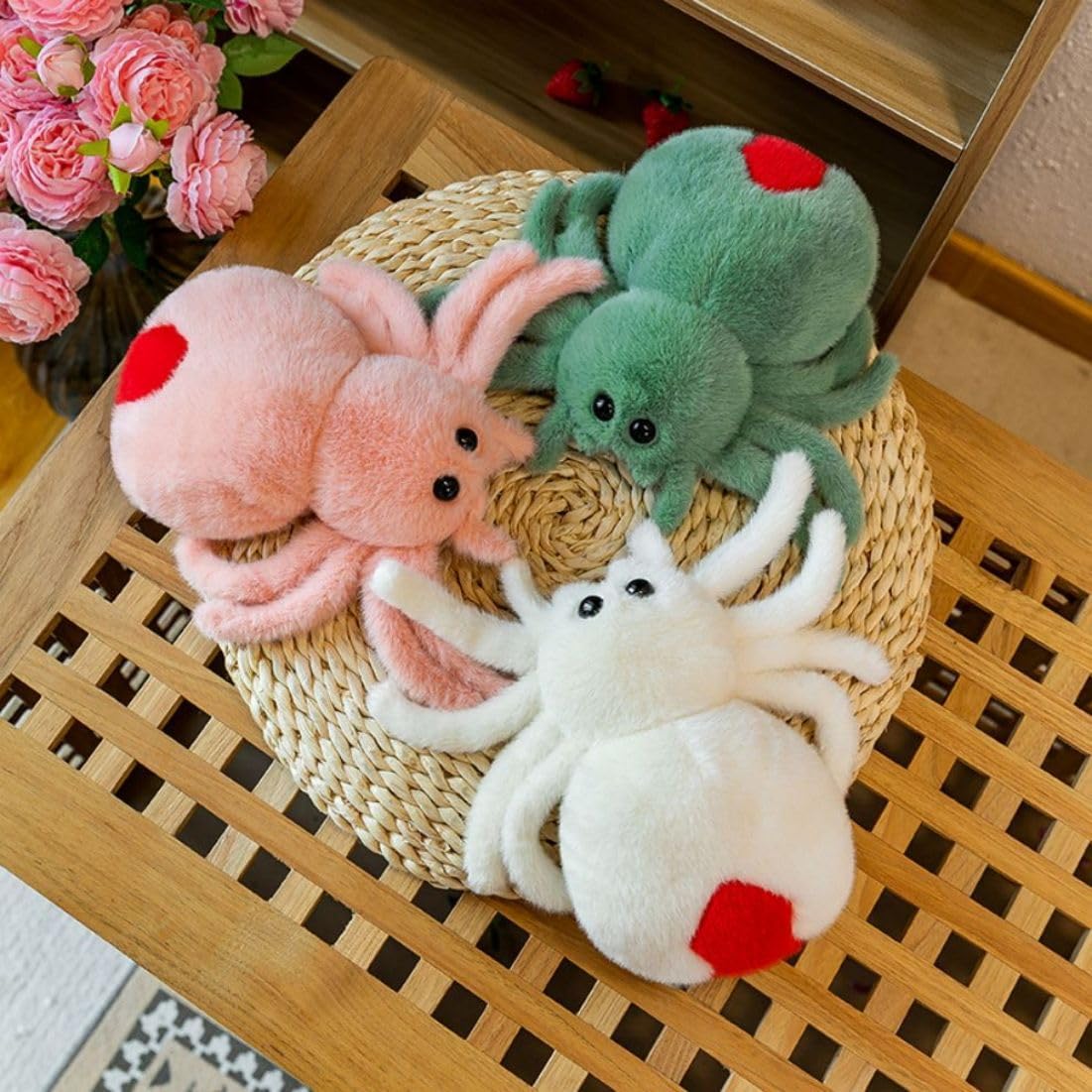 Juguete de peluche de araña, suave juguete de peluche Kawaii de Halloween de 10 pulgadas, decoración de regalo para niños y adultos (rosa)