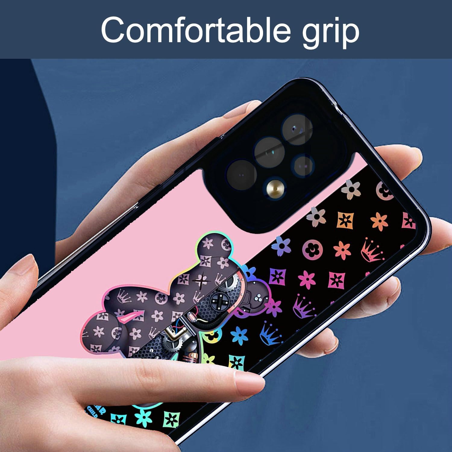 Funda para Galaxy A03S compatible con Samsung A03S S134dl con protector de pantalla de vidrio templado PC duro + silicona suave luz reflectante