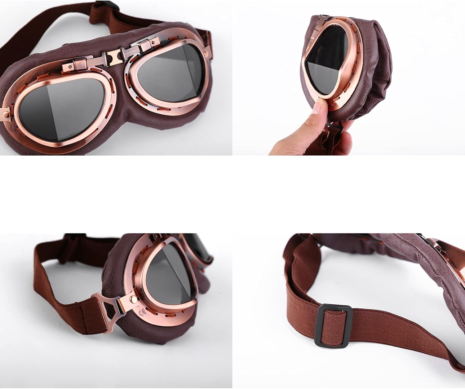 Medio casco de motocicleta retro alemán hecho a mano de cuero de media cara hebilla de liberación rápida y gafas – aprobado por DOT